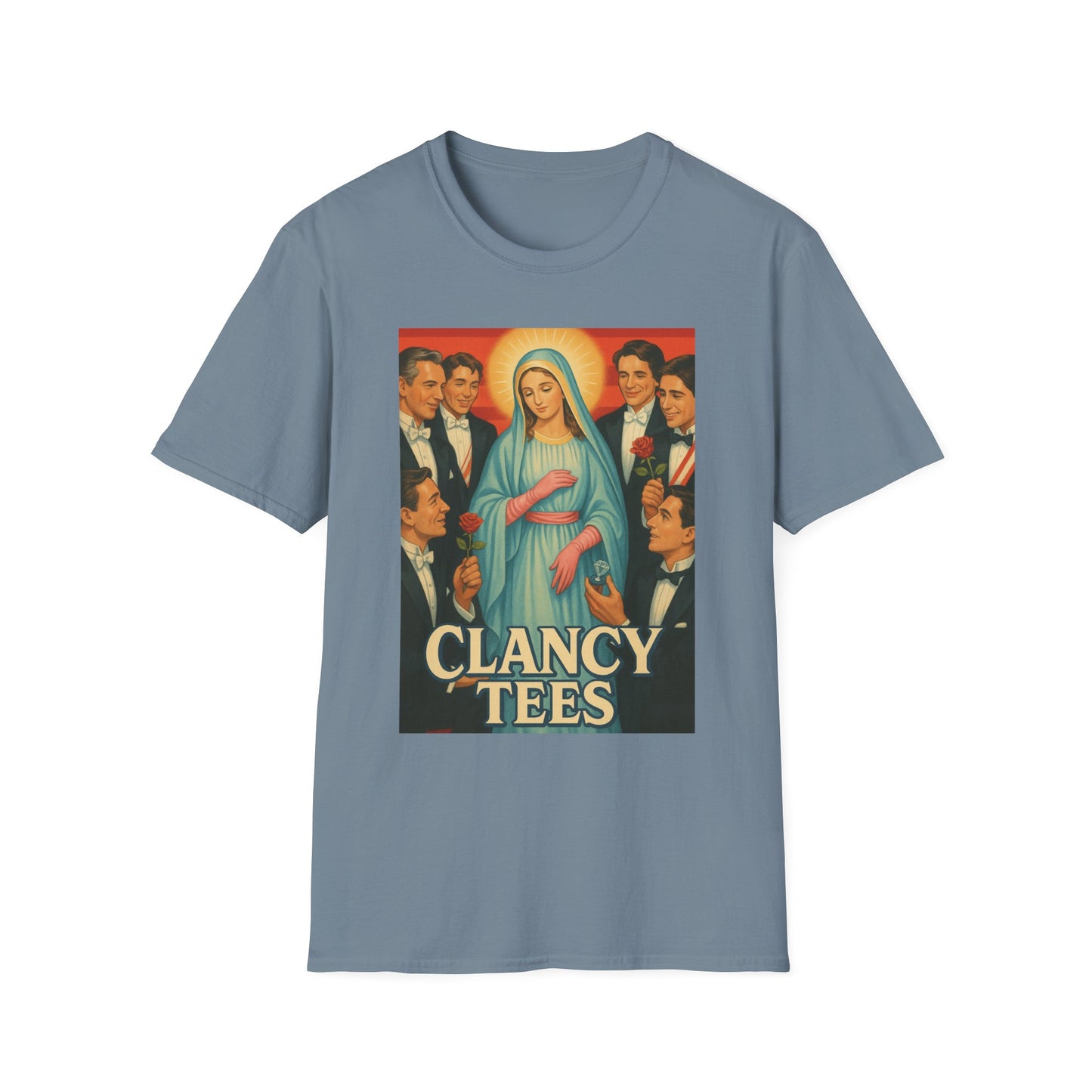 Vintage Madonna Graphic Tee, Unisex Virgin Mary Softstyle T-Shirt, Retro Art Shirt, Gift for Artsy Friends, Festival Attire, Casual Wear