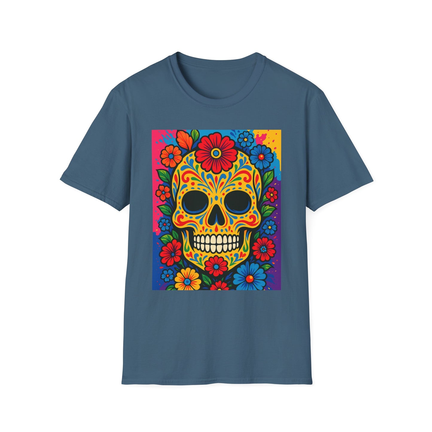 Colorful Sugar Skull Shirt | Day of the Dead Graphic Tee | Gift for Tattoo Lovers & Art Fans | Floral Skull T-Shirt