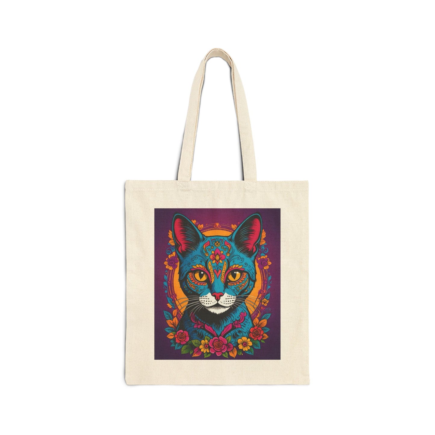 Colorful Cat Art Cotton Canvas Tote Bag, Eco-Friendly Shopping Bag, Perfect Gift for Cat Lovers, Shopping, Beach, Festivals