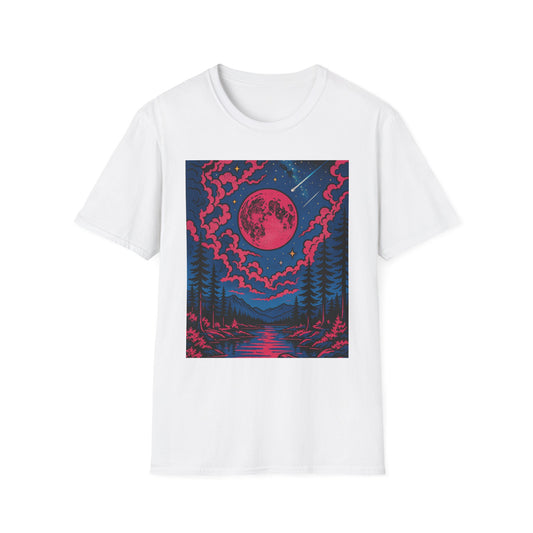 Trippy Red Moon Forest T-Shirt – Surreal Nature Graphic Tee • Psychedelic Night Sky Shirt • Gildan Softstyle® Unisex • Gift for Nature Lovers