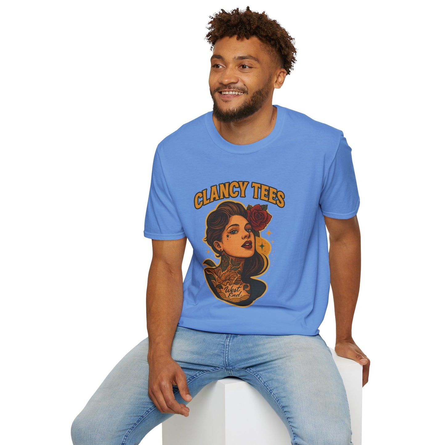 Vintage Tattoo-Inspired Unisex Softstyle T-Shirt, Unique Graphic Tee, Casual Statement Shirt, Perfect Gift for Friends & Festivals