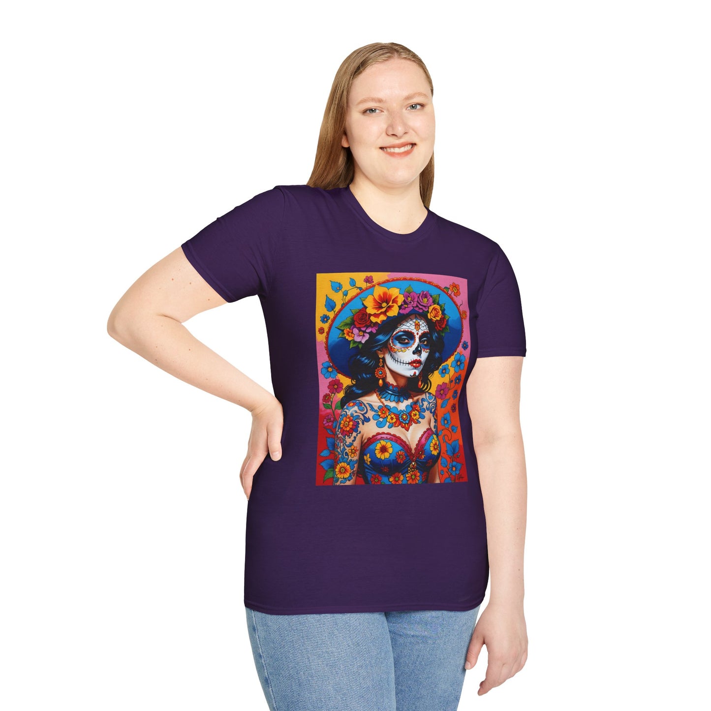 Sugar Skull T-Shirt – Día de los Muertos Art Tee – Gift for Goth Aesthetic Fans, Colorful Skull Lovers, and Tattoo-Inspired Fashion
