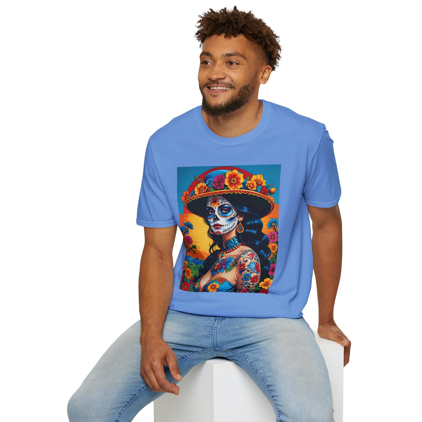 Sugar Skull Tattoo T-Shirt – Día de los Muertos Art Tee – Gift for Skull Art Fans, Tattoo Addicts, and Alternative Fashion Collectors