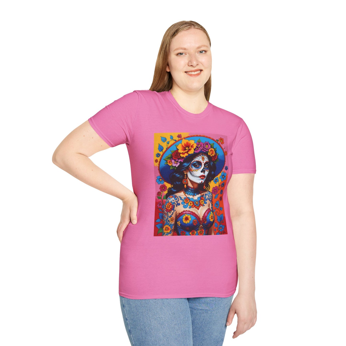 Sugar Skull T-Shirt – Día de los Muertos Art Tee – Gift for Goth Aesthetic Fans, Colorful Skull Lovers, and Tattoo-Inspired Fashion