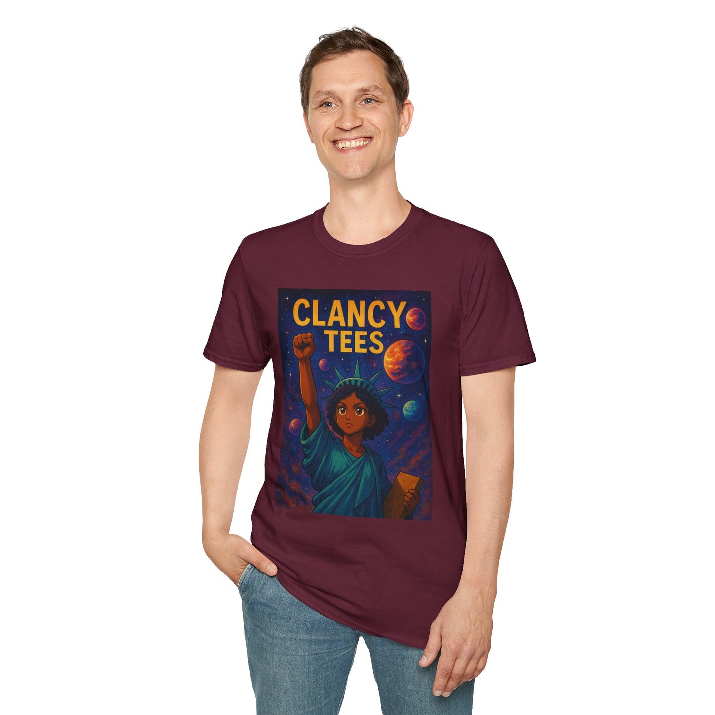 Empowerment Liberty Graphic T-Shirt, Space-Themed Tee, Unisex Casual Wear, Gift for Space Lovers, Inspirational Fashion