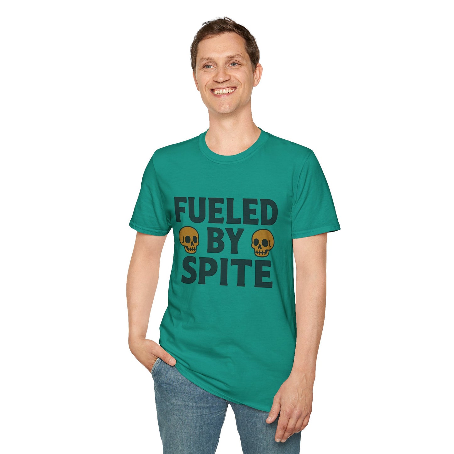 Fueled by Spite Unisex Softstyle T-Shirt, Funny Graphic Tee, Goth Aesthetic Shirt, Gifts for Spiteful Friends, Casual Wear