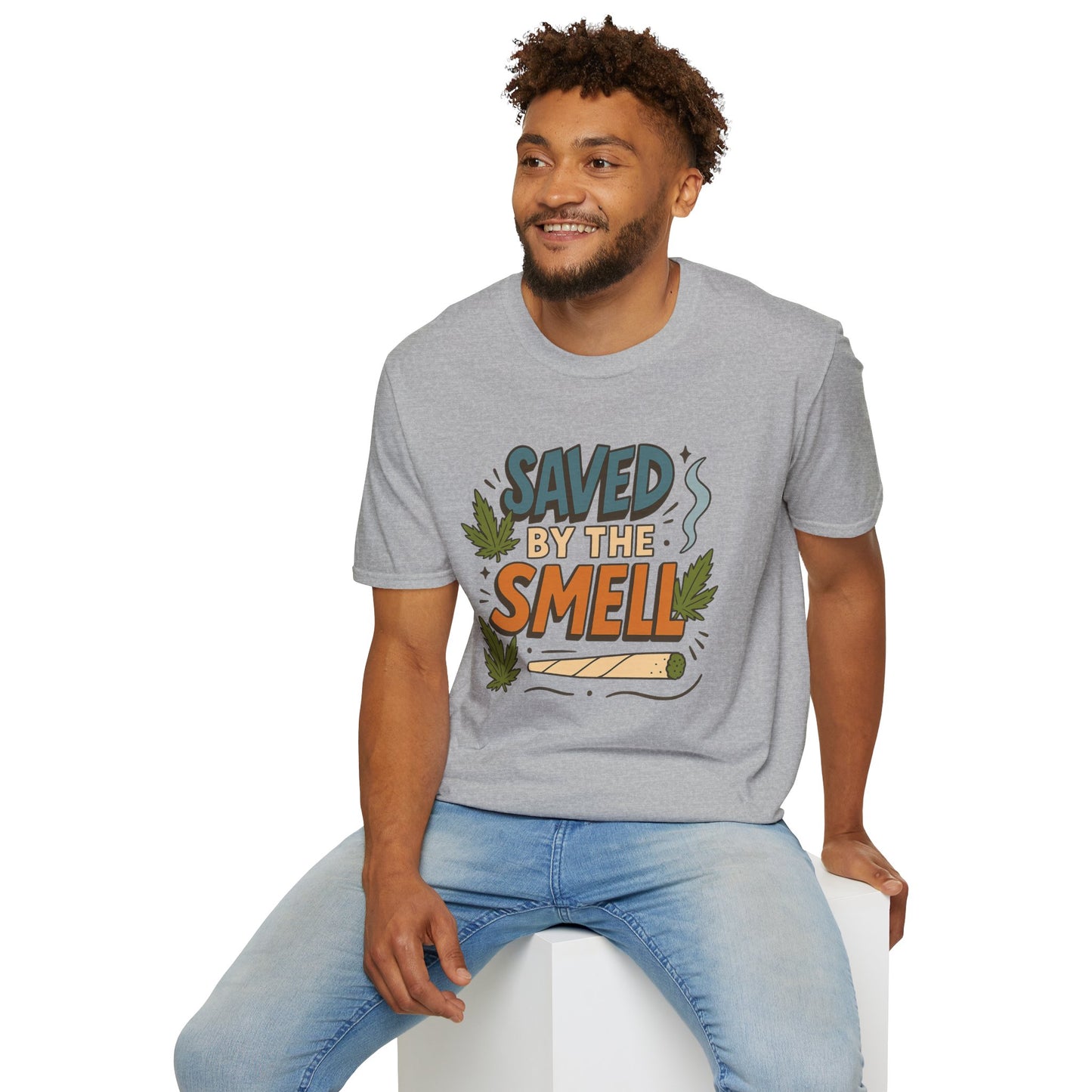 Funny Cannabis Saved by the Smell T-Shirt, Unisex Softstyle Tee, Gift for Stoners, Humor Apparel, Casual Wear, Cool Graphic Tee