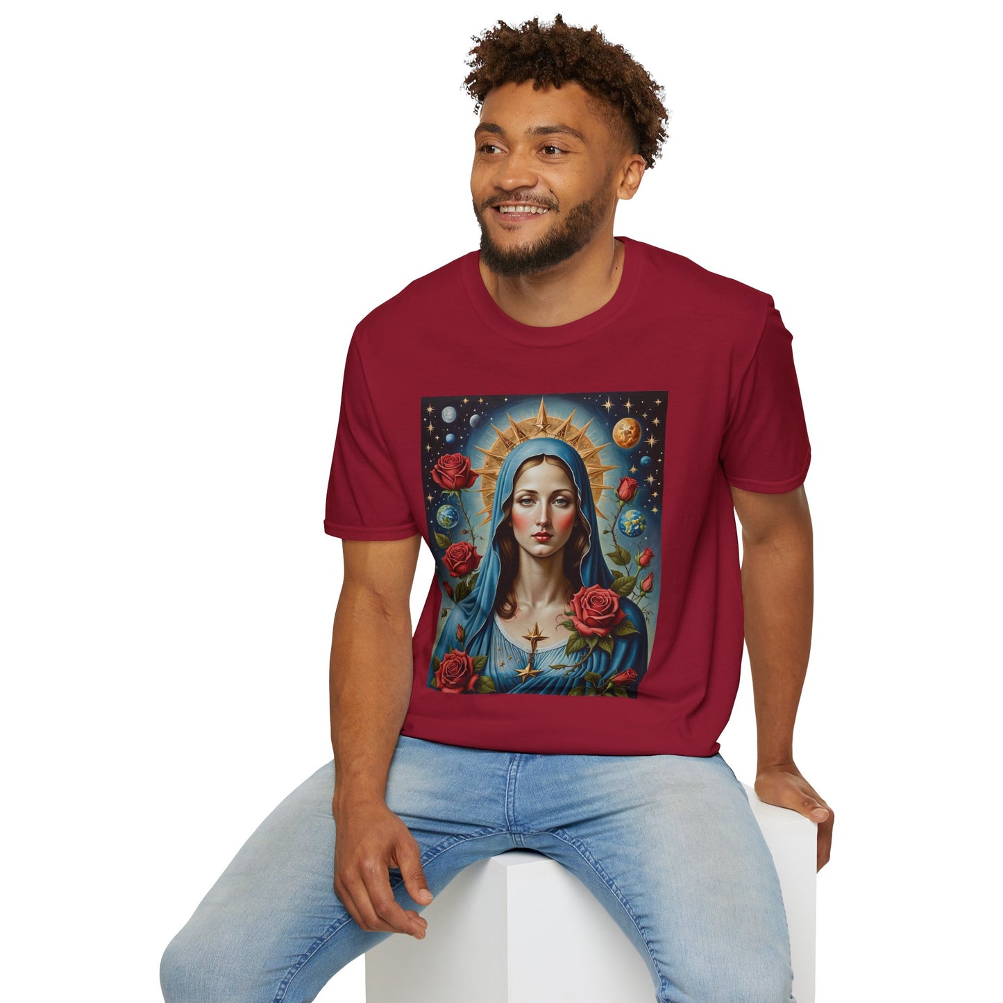 Artistic Virgin Mary T-Shirt, Vintage Graphic Tee, Religious Shirt, Christian Gift, Casual Wear