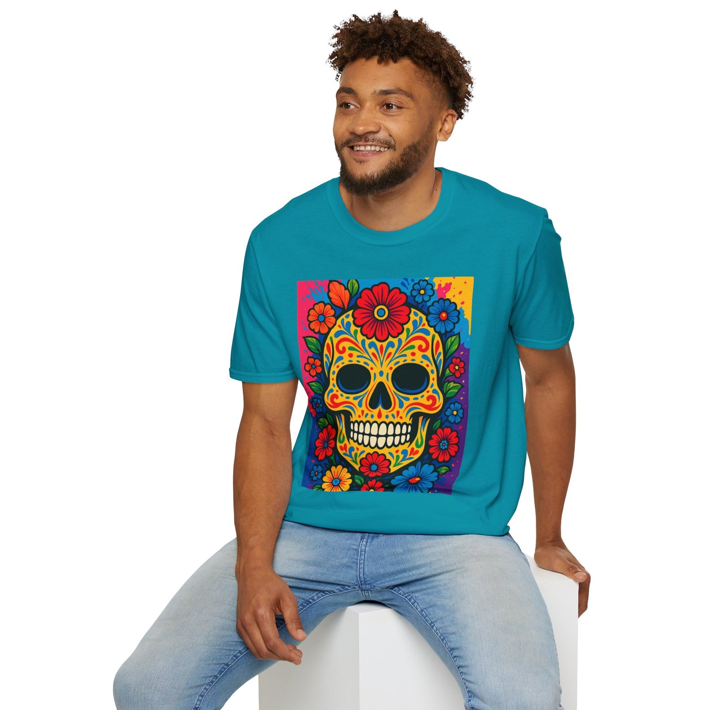 Colorful Sugar Skull Shirt | Day of the Dead Graphic Tee | Gift for Tattoo Lovers & Art Fans | Floral Skull T-Shirt