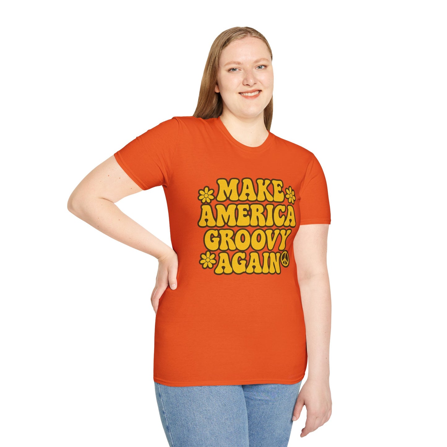 Make America Groovy Again Shirt – Funny Retro Hippie Tee with Peace Sign – Gift for Old Souls, Vintage Lovers, Flower Child Friends