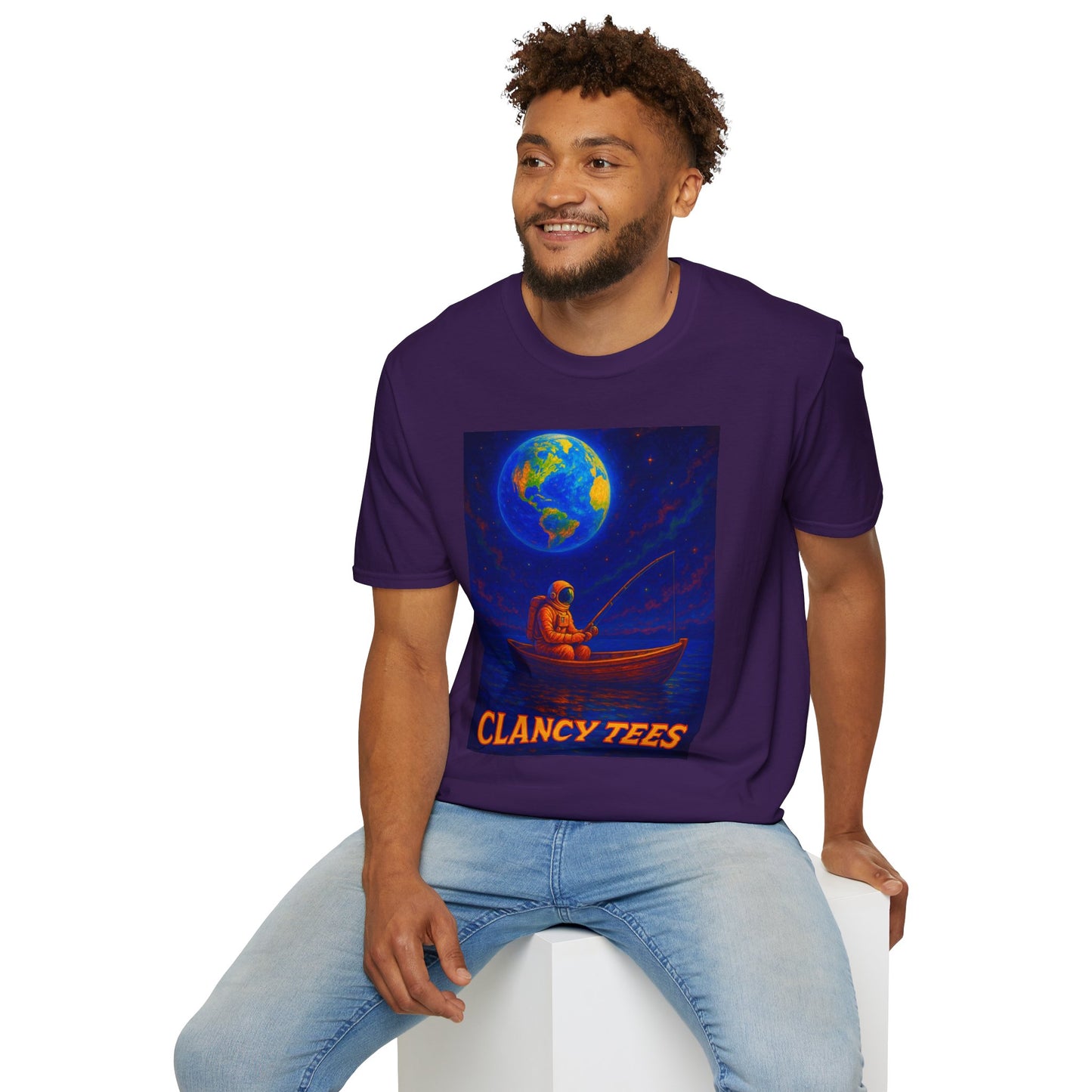 Space Fisherman Graphic T-Shirt, Chill Vibes Tee, Eco-Friendly Gift, Outdoor Enthusiast Apparel, Perfect for Holidays & Summer