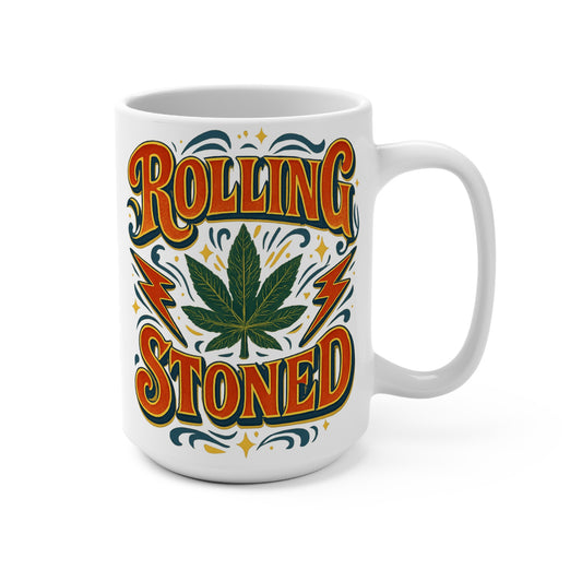 Rolling Stoned Mug – Funny Cannabis Coffee Cup With Weed Leaf Design, Marijuana Humor Mug, Gift For Stoner Friends