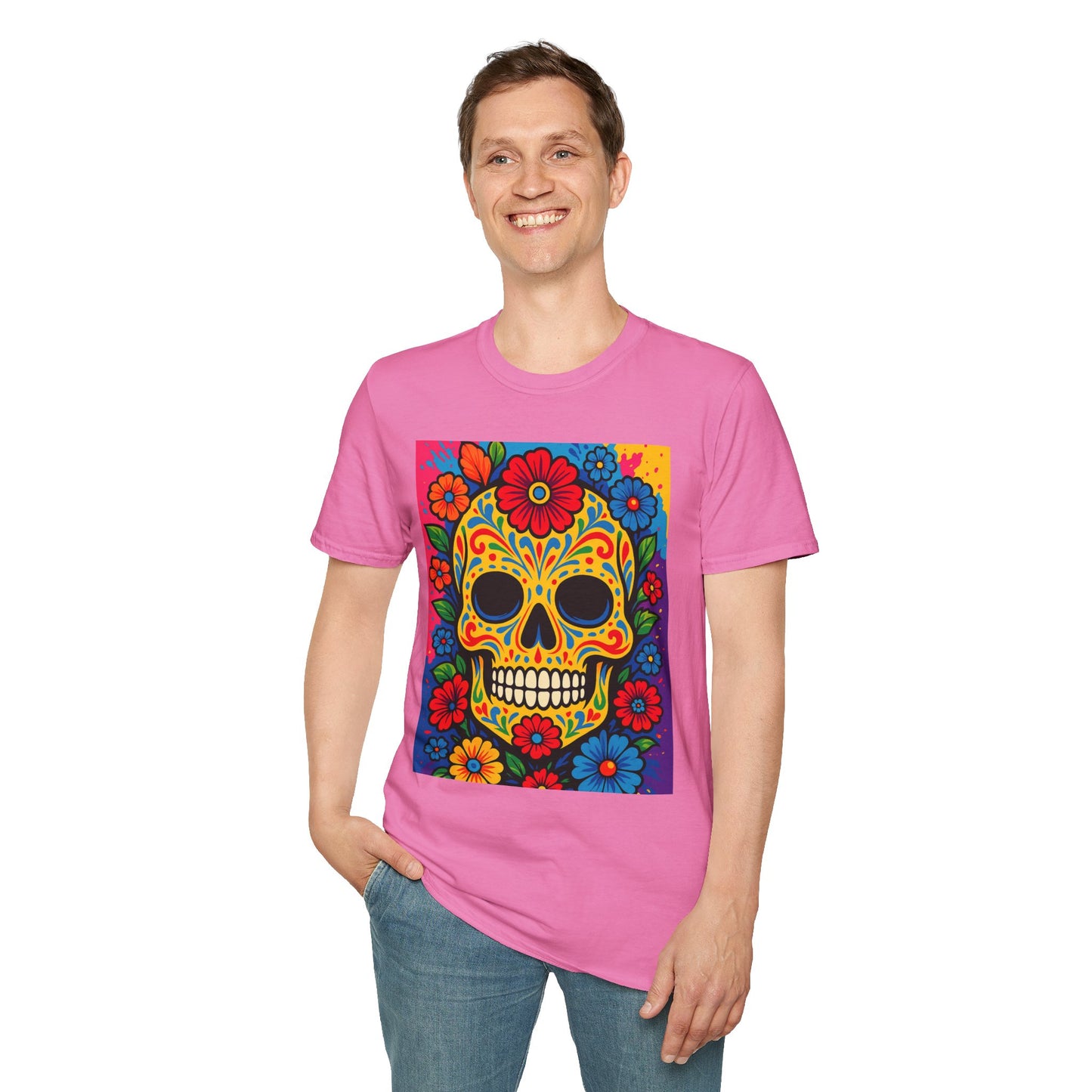 Colorful Sugar Skull Shirt | Day of the Dead Graphic Tee | Gift for Tattoo Lovers & Art Fans | Floral Skull T-Shirt