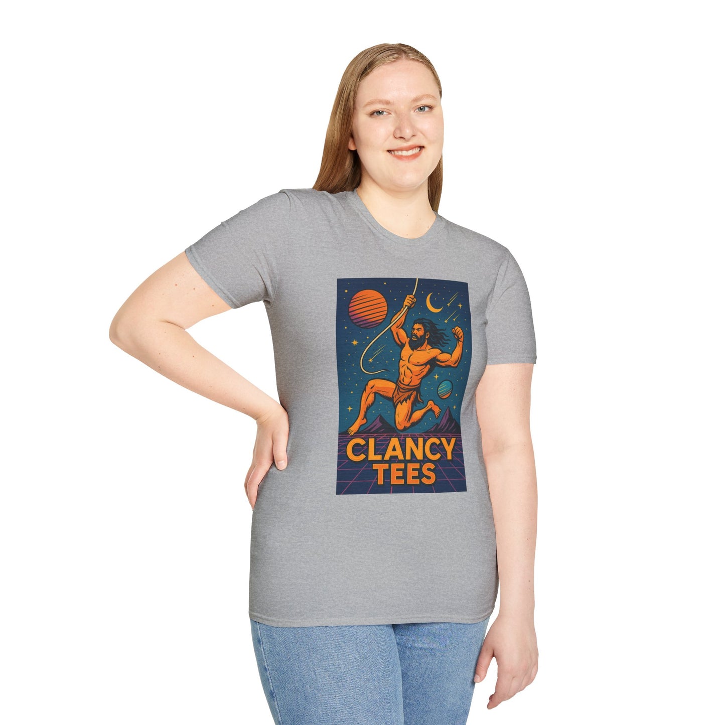Retro Space Graphic Unisex Softstyle T-Shirt, Fun Casual Wear, Gift for Space Lovers, Cute Vintage Tee, Everyday Comfort Shirt