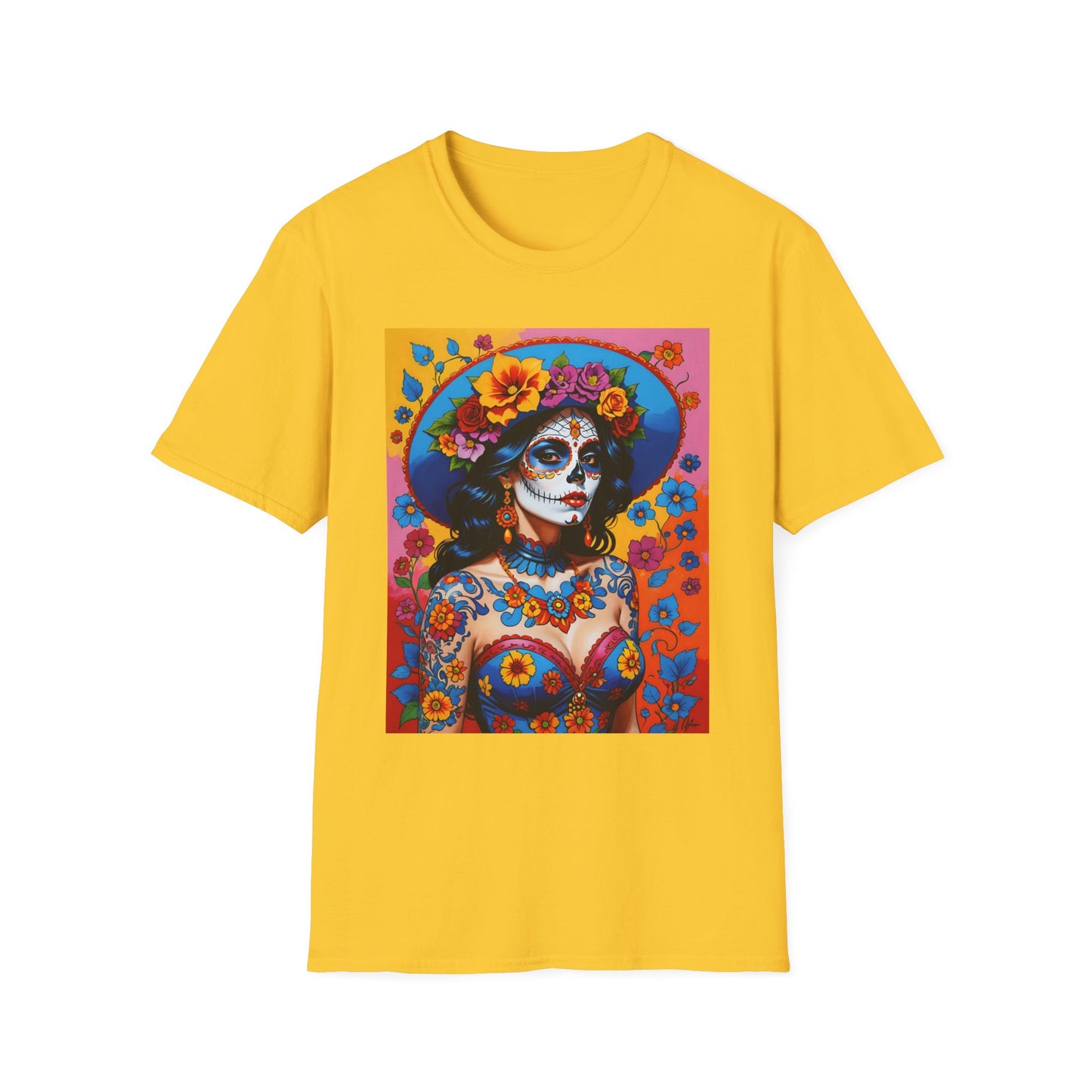 Sugar Skull T-Shirt – Día de los Muertos Art Tee – Gift for Goth Aesthetic Fans, Colorful Skull Lovers, and Tattoo-Inspired Fashion