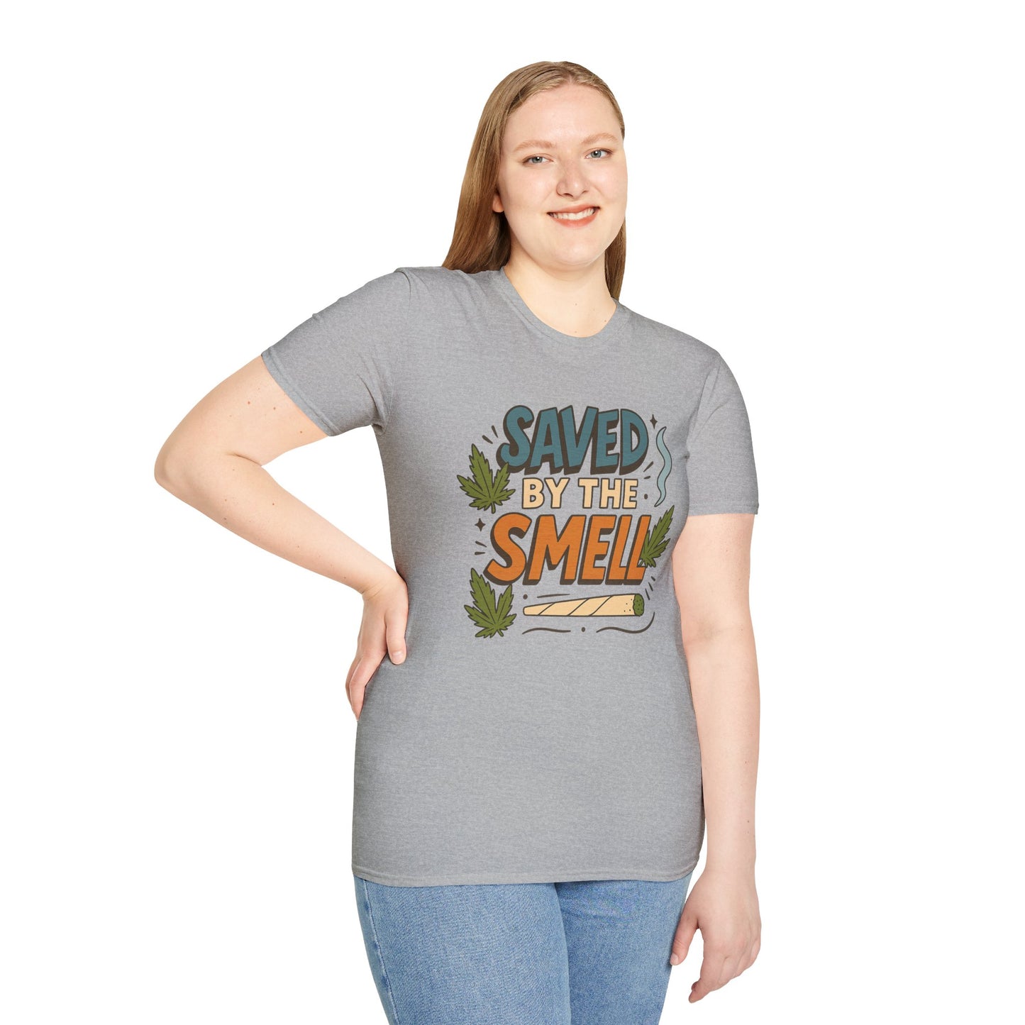 Funny Cannabis Saved by the Smell T-Shirt, Unisex Softstyle Tee, Gift for Stoners, Humor Apparel, Casual Wear, Cool Graphic Tee