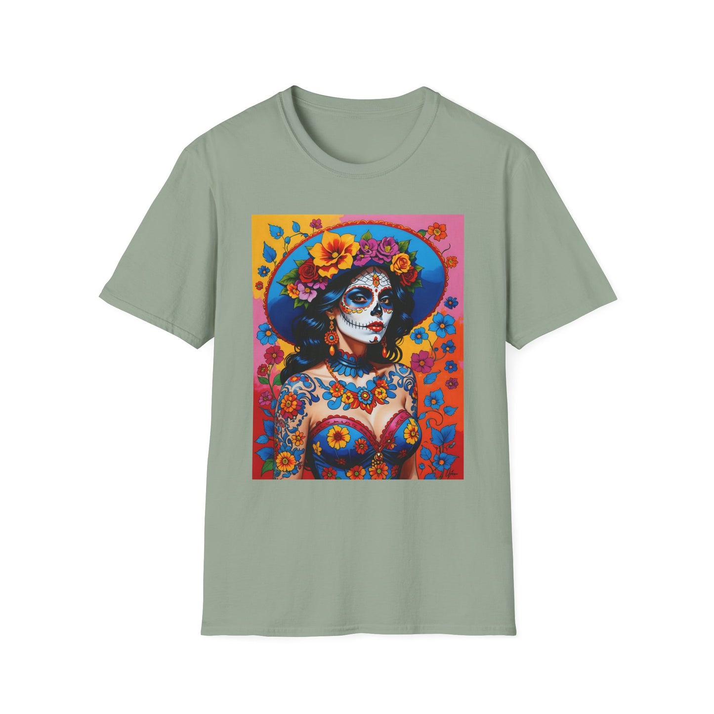 Sugar Skull T-Shirt – Día de los Muertos Art Tee – Gift for Goth Aesthetic Fans, Colorful Skull Lovers, and Tattoo-Inspired Fashion