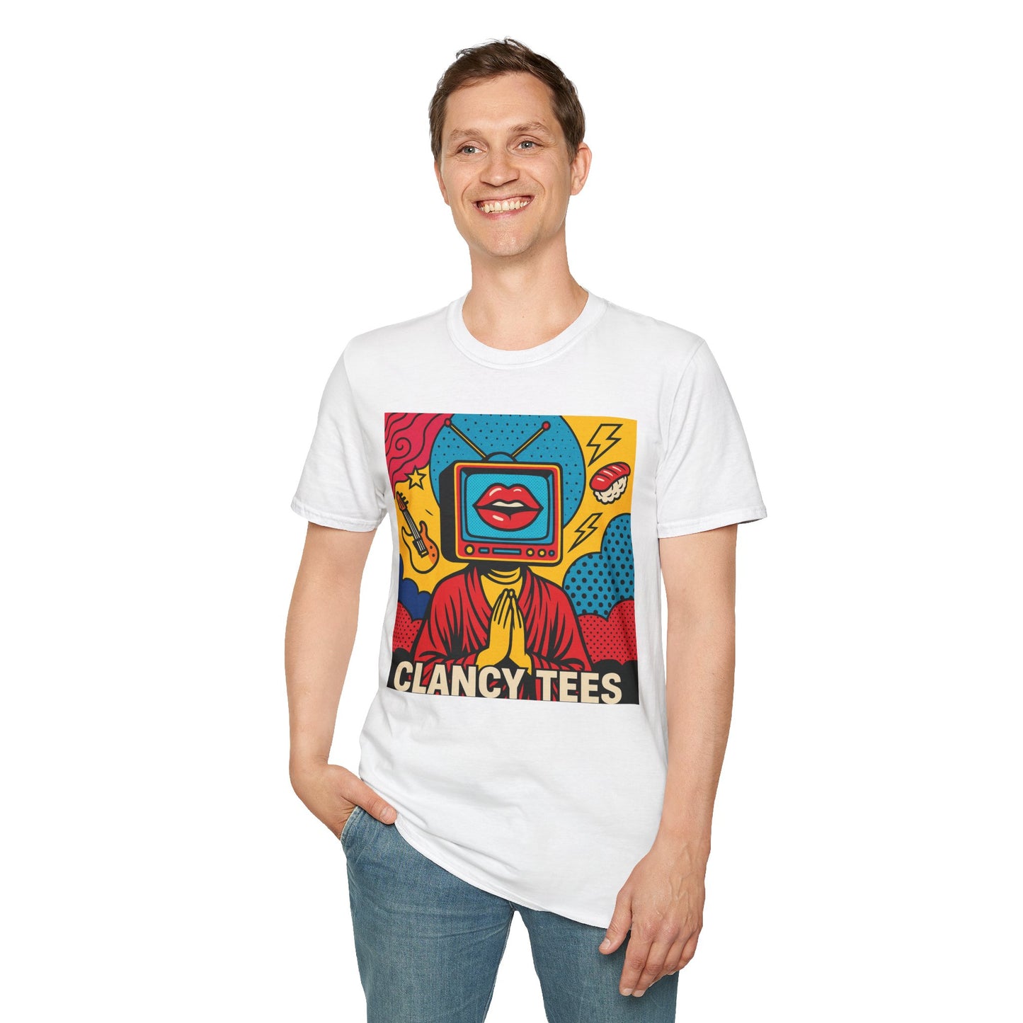 Pop Art TV Head T Shirt for Creatives Graphic Tee for Artists Gift for Surreal Art Lovers Unisex Visual Commentary Shirt