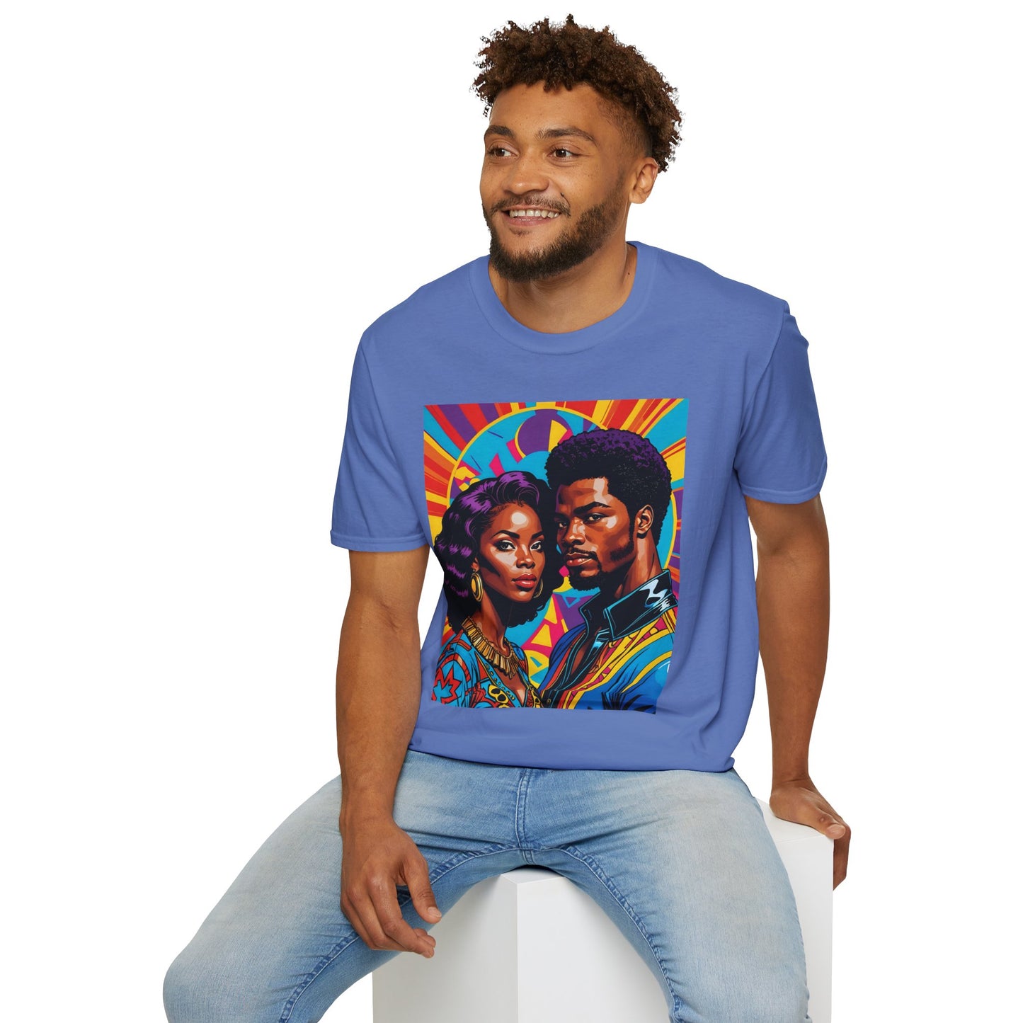 Vibrant Retro-Inspired Unisex Softstyle T-Shirt, Colorful Art Tee, Black History Month Shirt, Casual Streetwear, Gift for Art Lovers