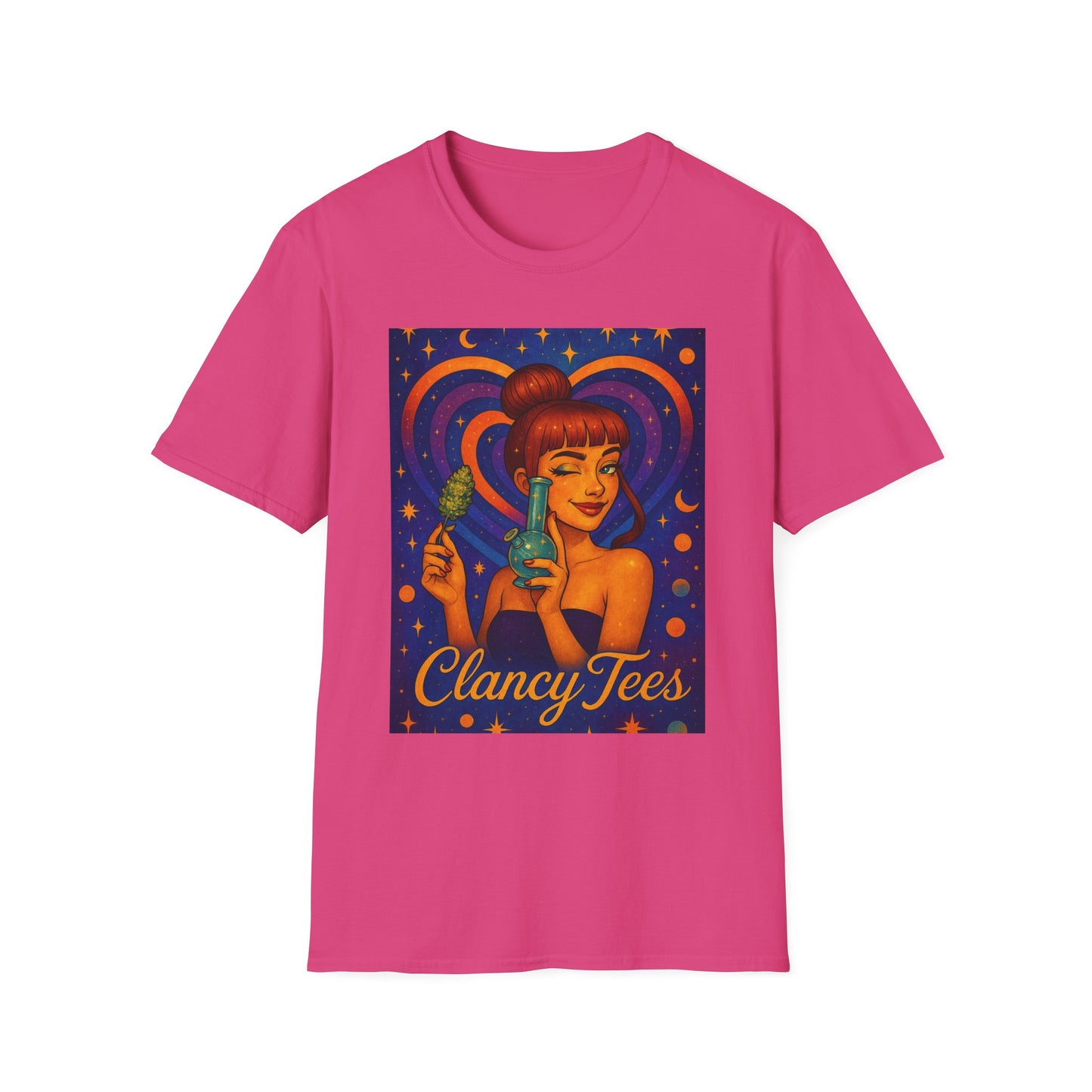Cosmic Stoner Girl Art T-Shirt, Vintage Style Tee, Fun Summer Shirt, Gift for Art Lovers, Cute Graphic Tee, Unique Casual Wear
