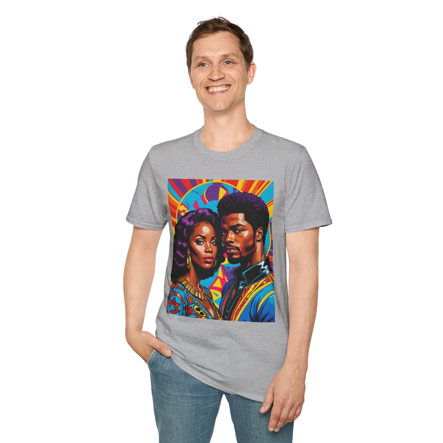 Vibrant Retro-Inspired Unisex Softstyle T-Shirt, Colorful Art Tee, Black History Month Shirt, Casual Streetwear, Gift for Art Lovers