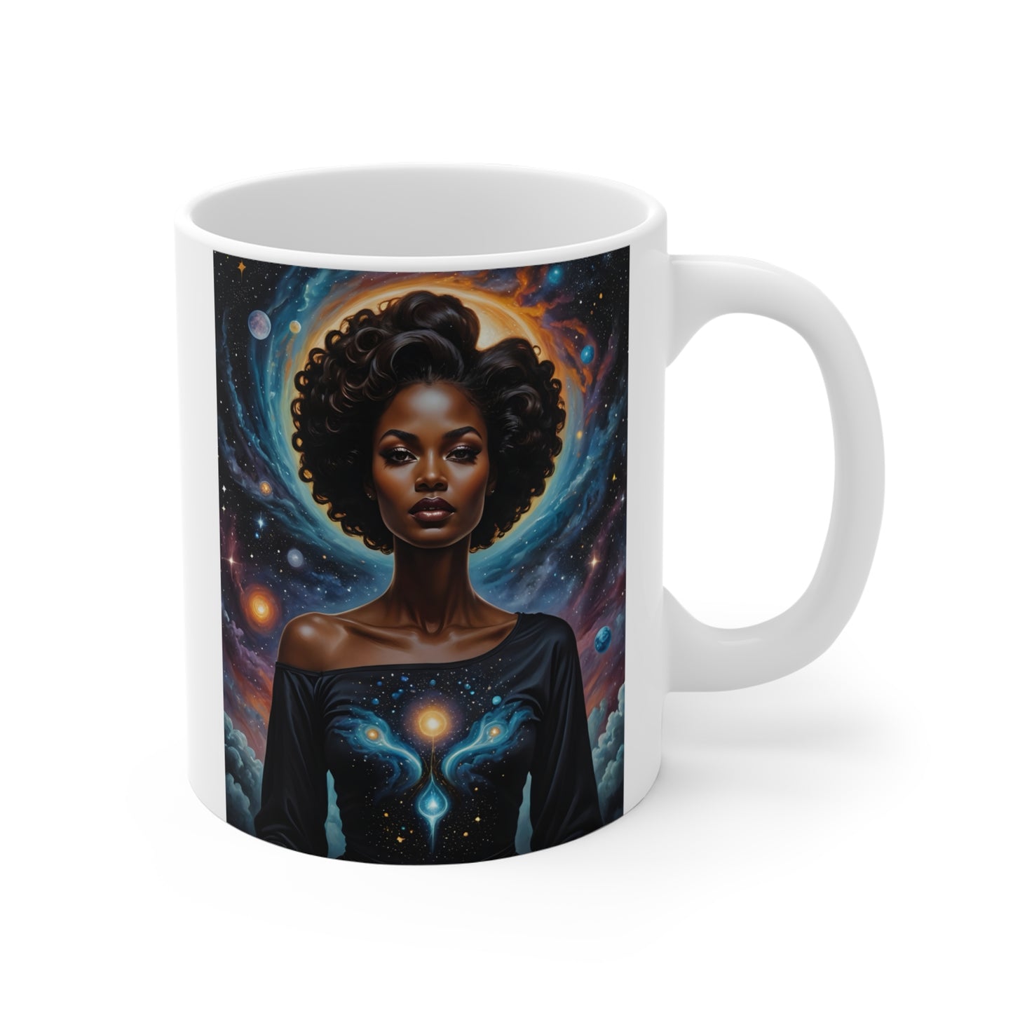 Afrofuturist Cosmic Energy Mug Celestial Universe Coffee Cup Spiritual Galaxy Artwork Black Woman Cosmic Aesthetic Gift For Astrology Fans