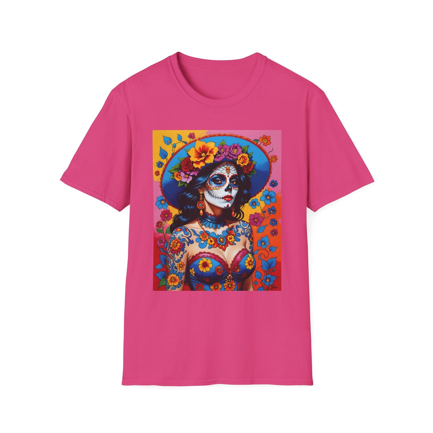 Sugar Skull T-Shirt – Día de los Muertos Art Tee – Gift for Goth Aesthetic Fans, Colorful Skull Lovers, and Tattoo-Inspired Fashion