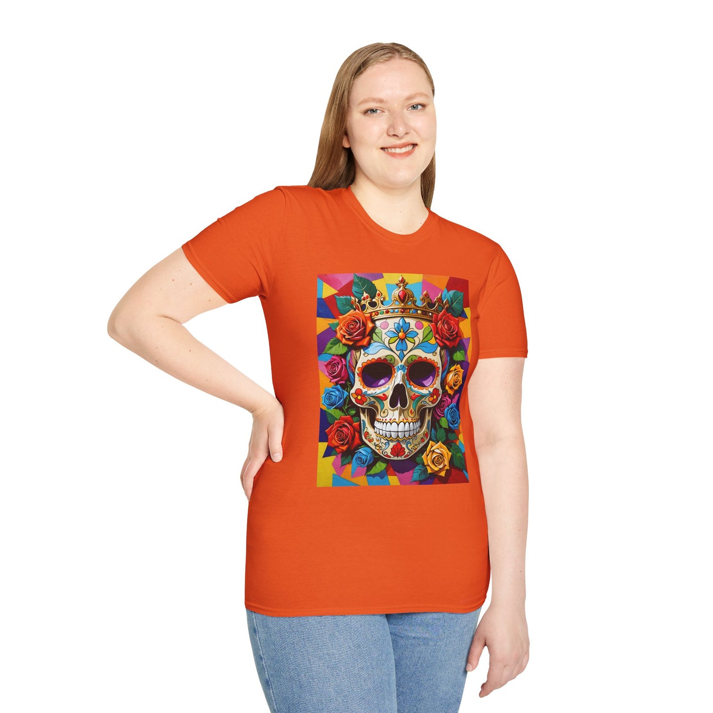 Royal Skull and Roses Shirt – Colorful Crowned Skull Tee – Gift for Halloween Fans, Tattoo Art Collectors, and Bold Fashion Enthusiasts