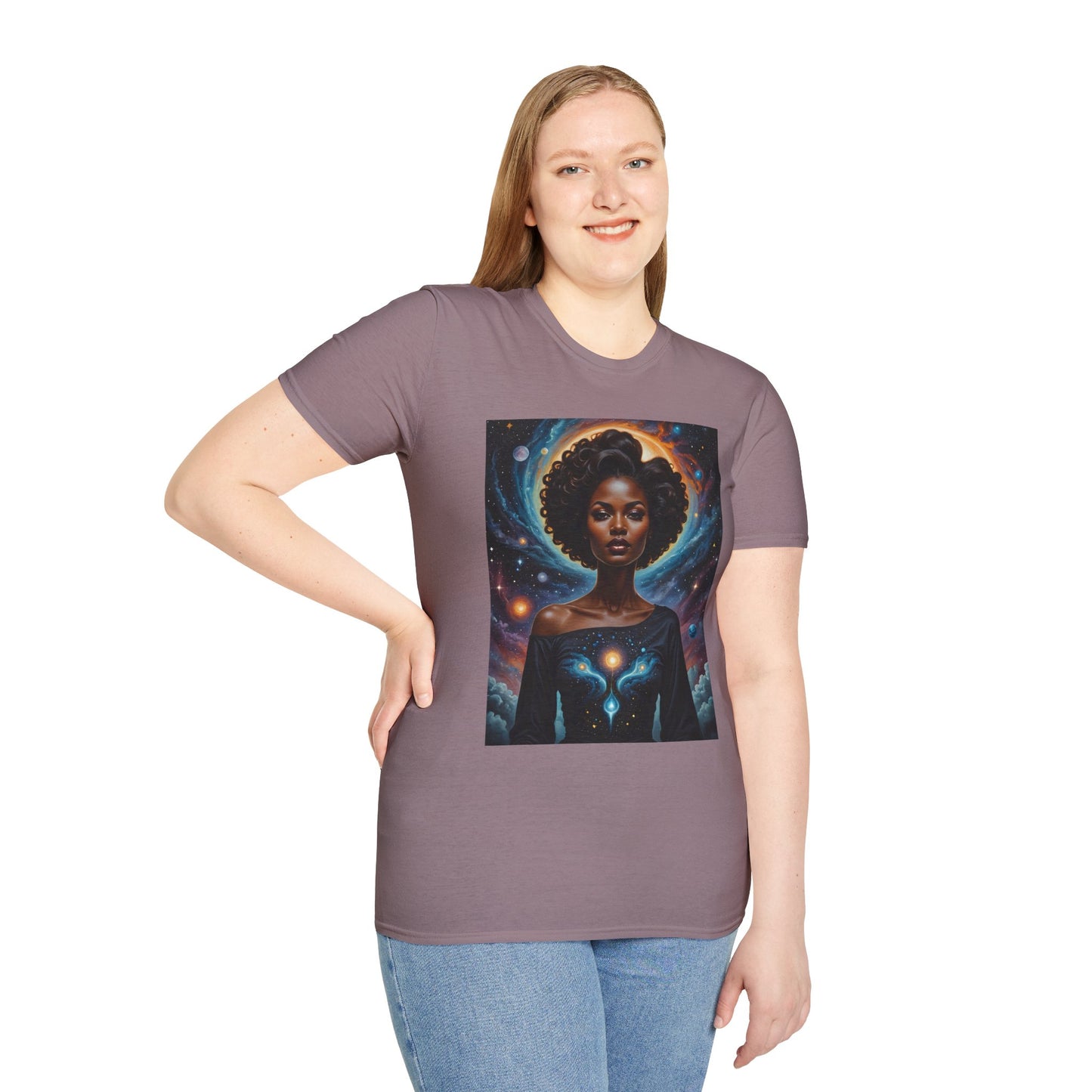 Afrofuturist Cosmic Energy T-Shirt – Celestial Power Graphic Tee, Spiritual Galaxy Shirt, Gift for Astrology Fans, Vibrant Universe Artwork