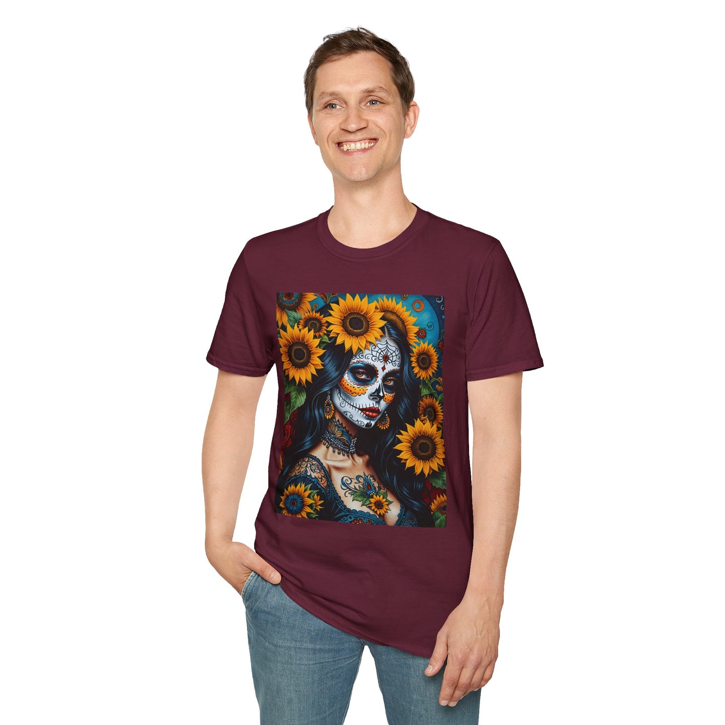 Day of the Dead Floral T-Shirt, Sugar Skull Tee, Unisex Halloween Shirt, Floral Art T-Shirt, Casual Everyday Wear