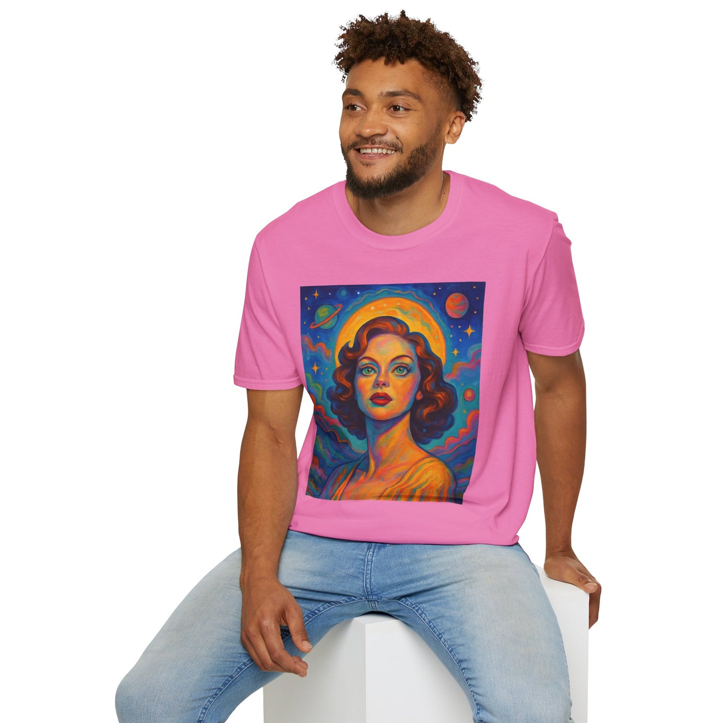 Retro Space Girl T Shirt Vintage Sci Fi Beauty Psychedelic Pop Art Galaxy Babe Tee Gift for Star Gazers Cosmic Fashion Astronaut Dreamwear