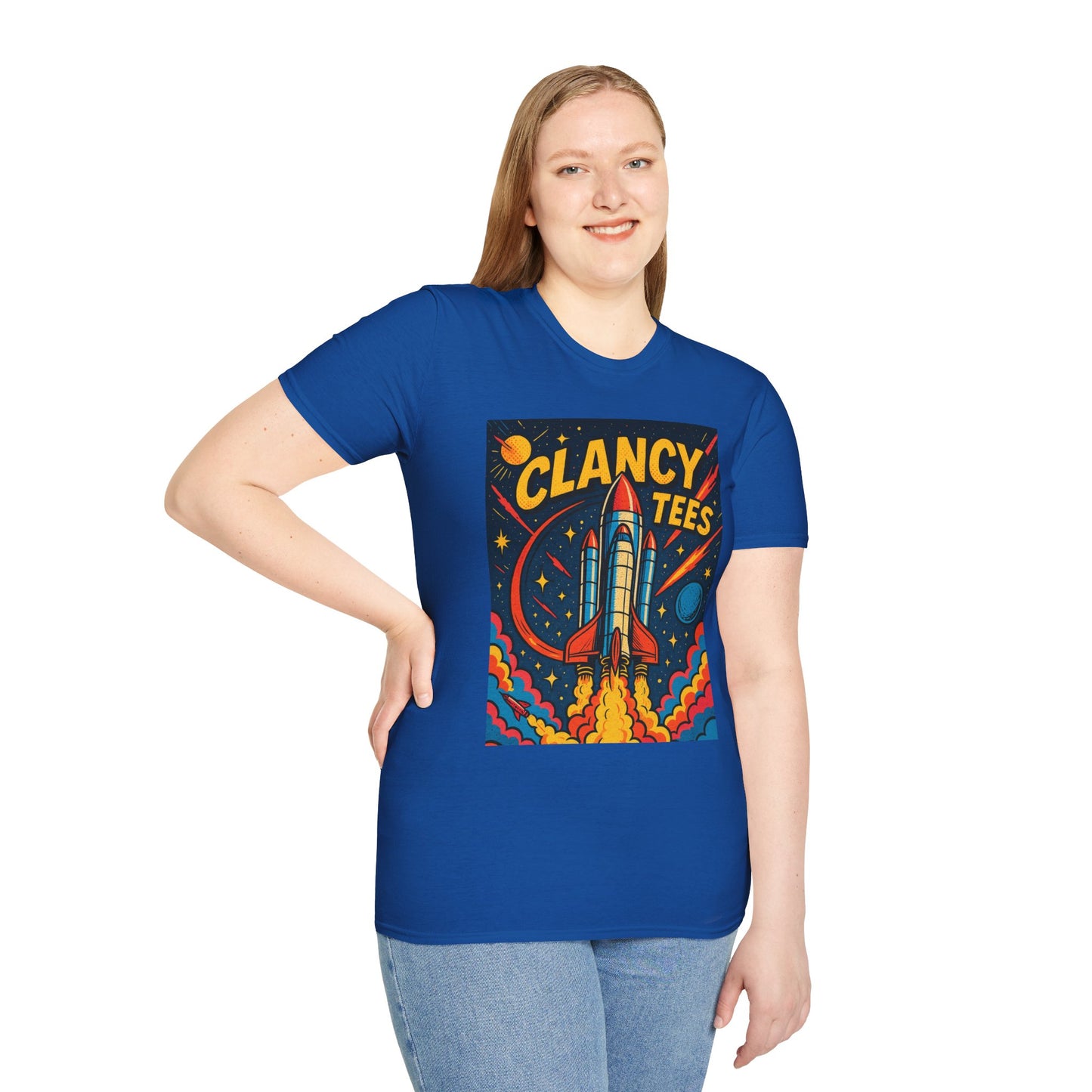 Retro Rocket Ship Shirt Outer Space Graphic Tee | Psychedelic Galaxy Print Top | Gift for Space Nerds and Dreamers | Astronaut Aesthetic Tee