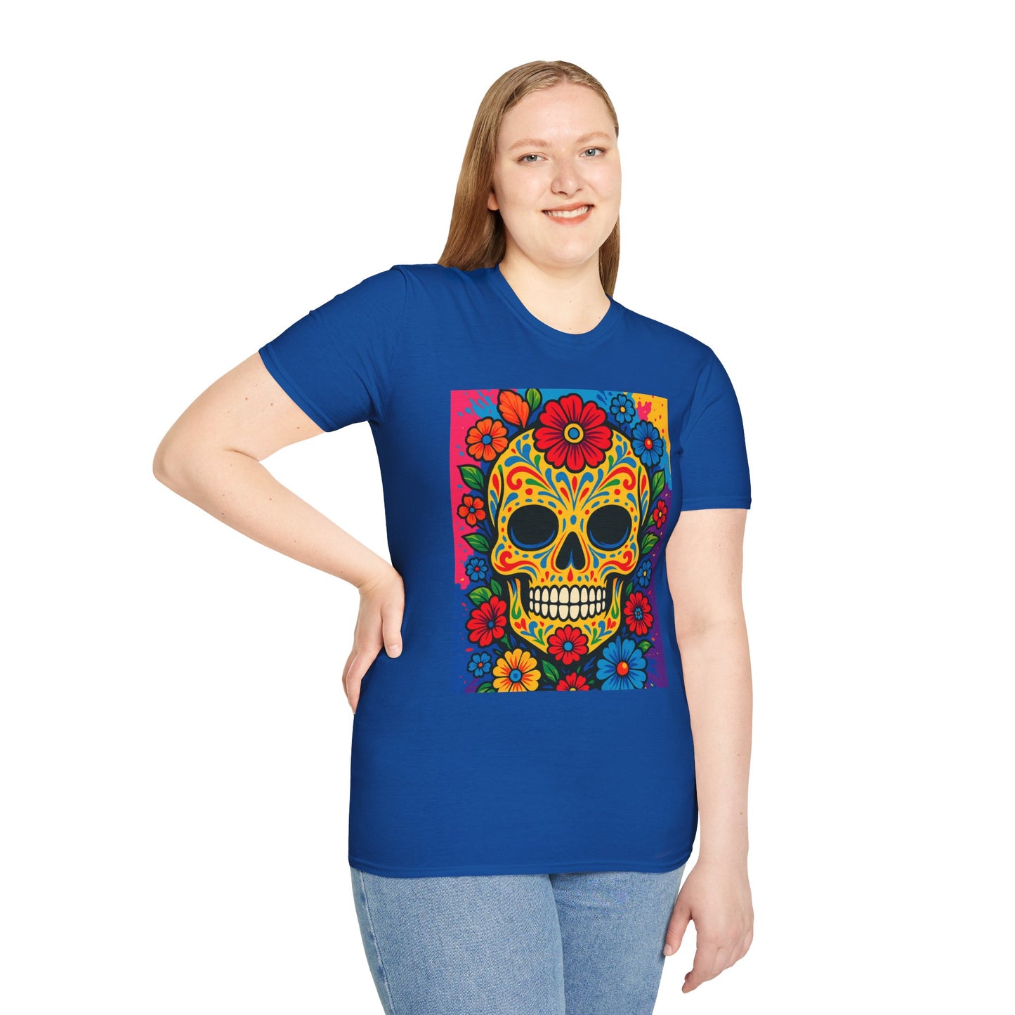 Colorful Sugar Skull Shirt | Day of the Dead Graphic Tee | Gift for Tattoo Lovers & Art Fans | Floral Skull T-Shirt