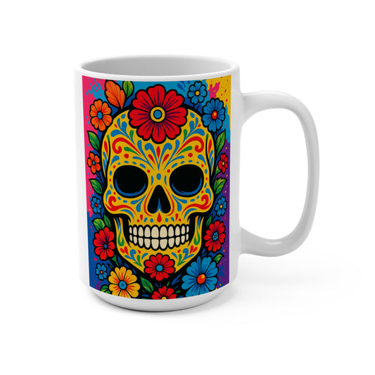 Sugar Skull Mug Colorful Day Of The Dead Coffee Cup Floral Skeleton Artwork Gift