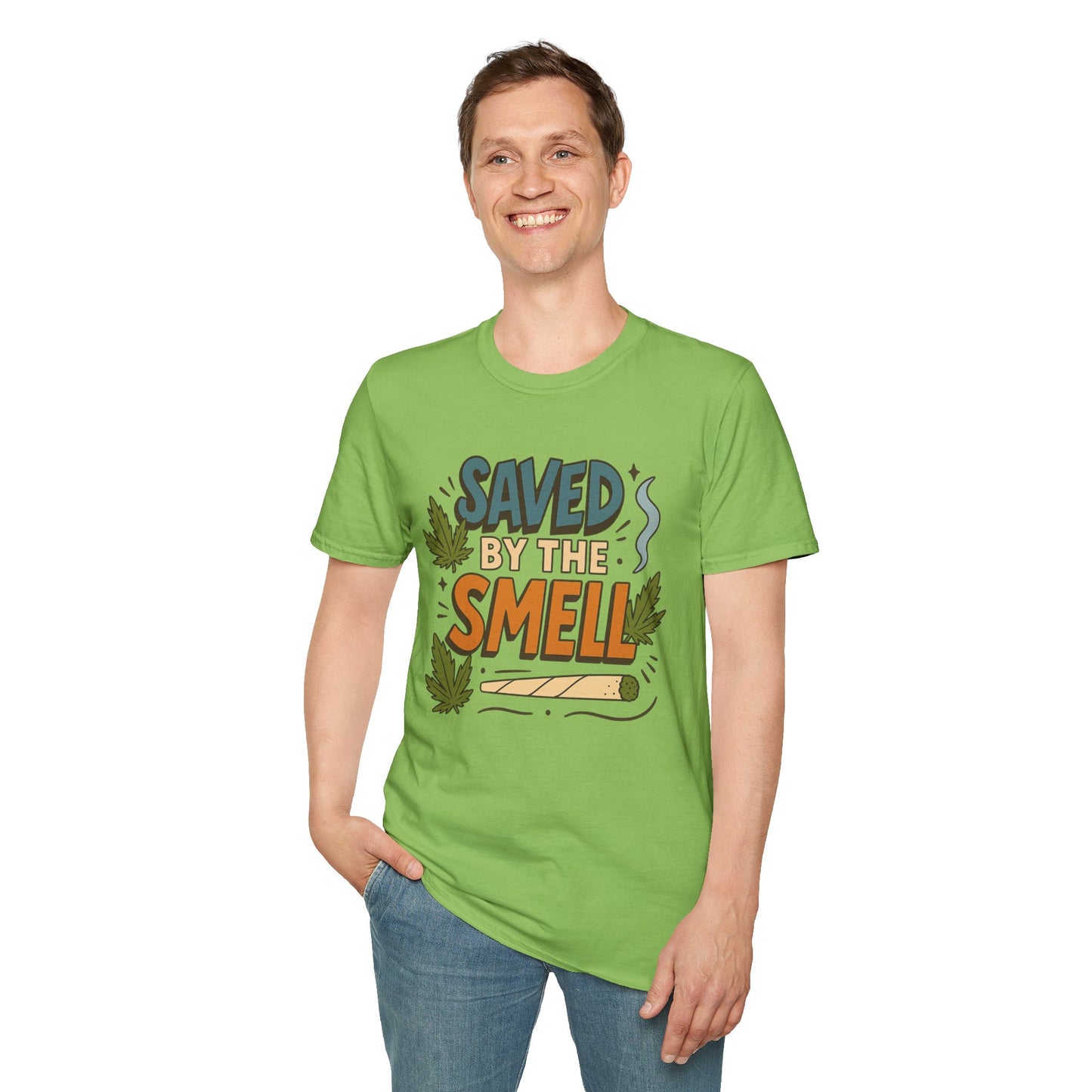 Funny Cannabis Saved by the Smell T-Shirt, Unisex Softstyle Tee, Gift for Stoners, Humor Apparel, Casual Wear, Cool Graphic Tee