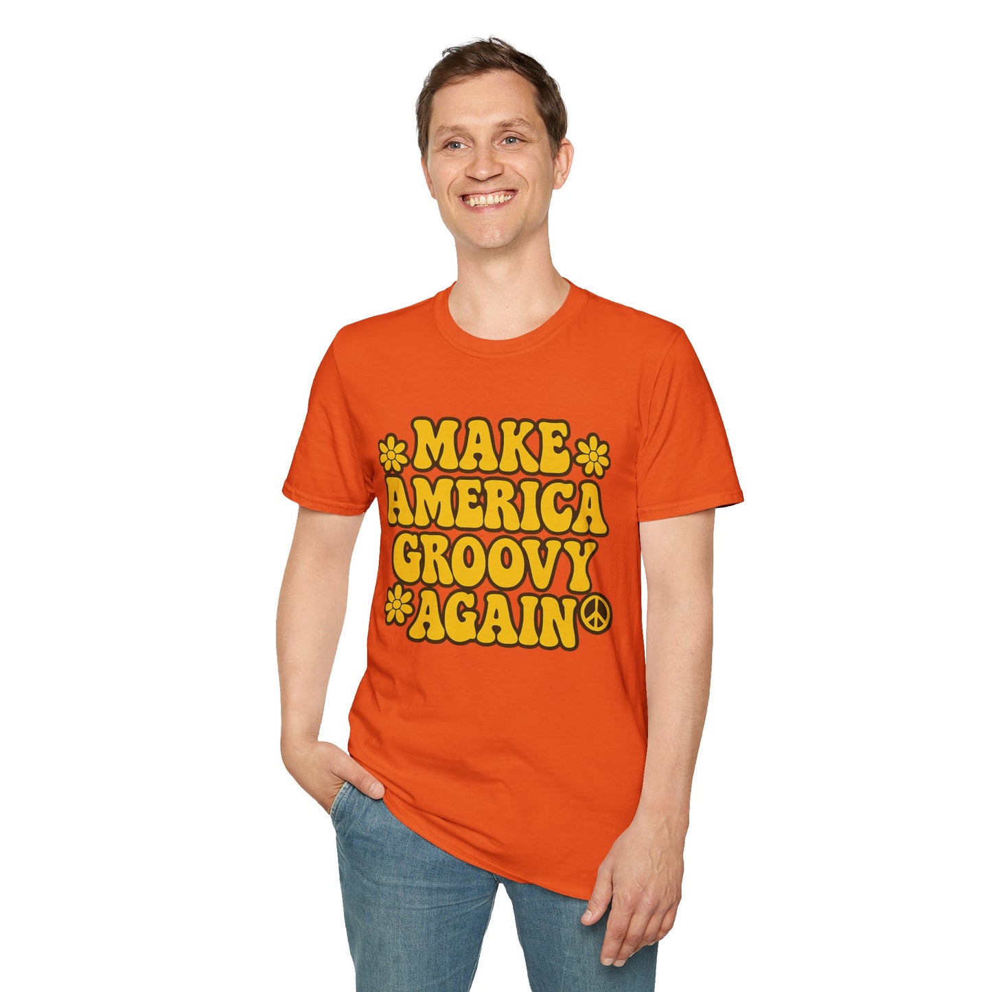 Make America Groovy Again Shirt – Funny Retro Hippie Tee with Peace Sign – Gift for Old Souls, Vintage Lovers, Flower Child Friends