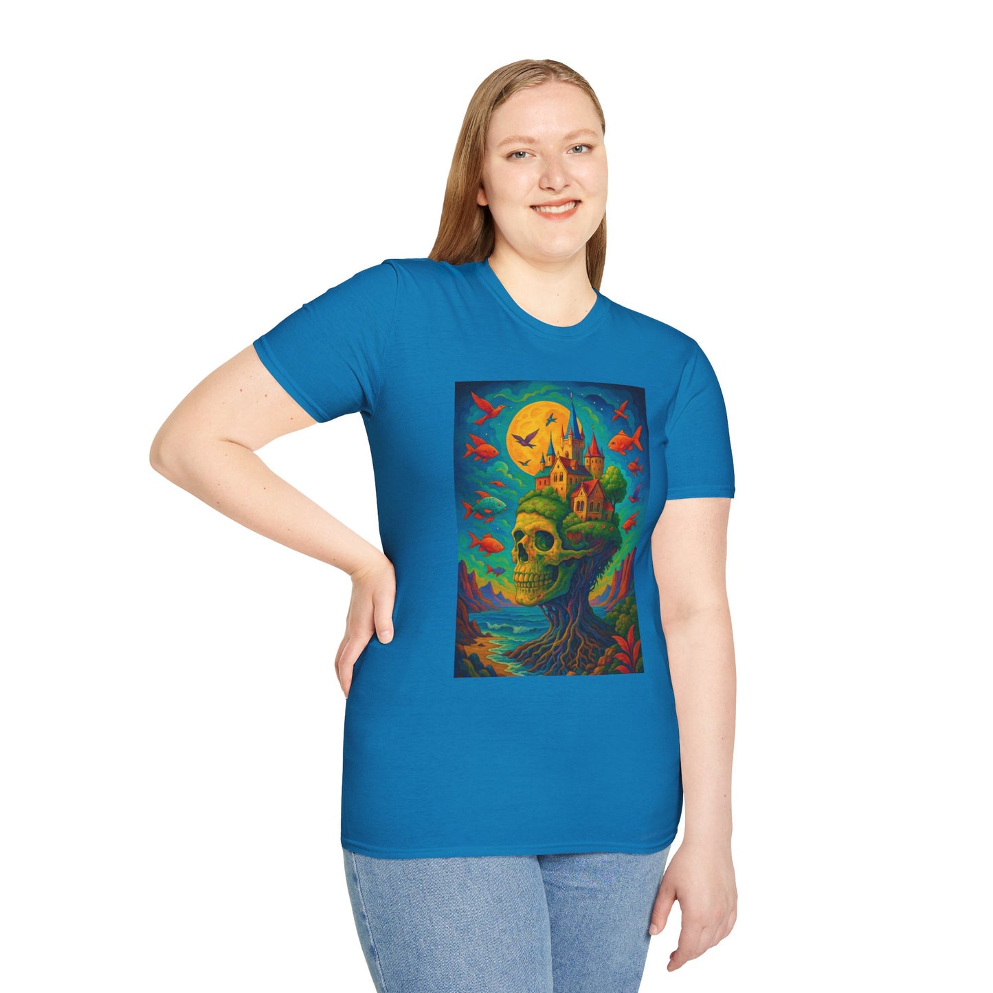 Psychedelic Skull Castle T-Shirt Surreal Fantasy Art Tee | Trippy Gothic Aesthetic Shirt | Gift for Weirdos and Dreamers | Dark Art Forest Top