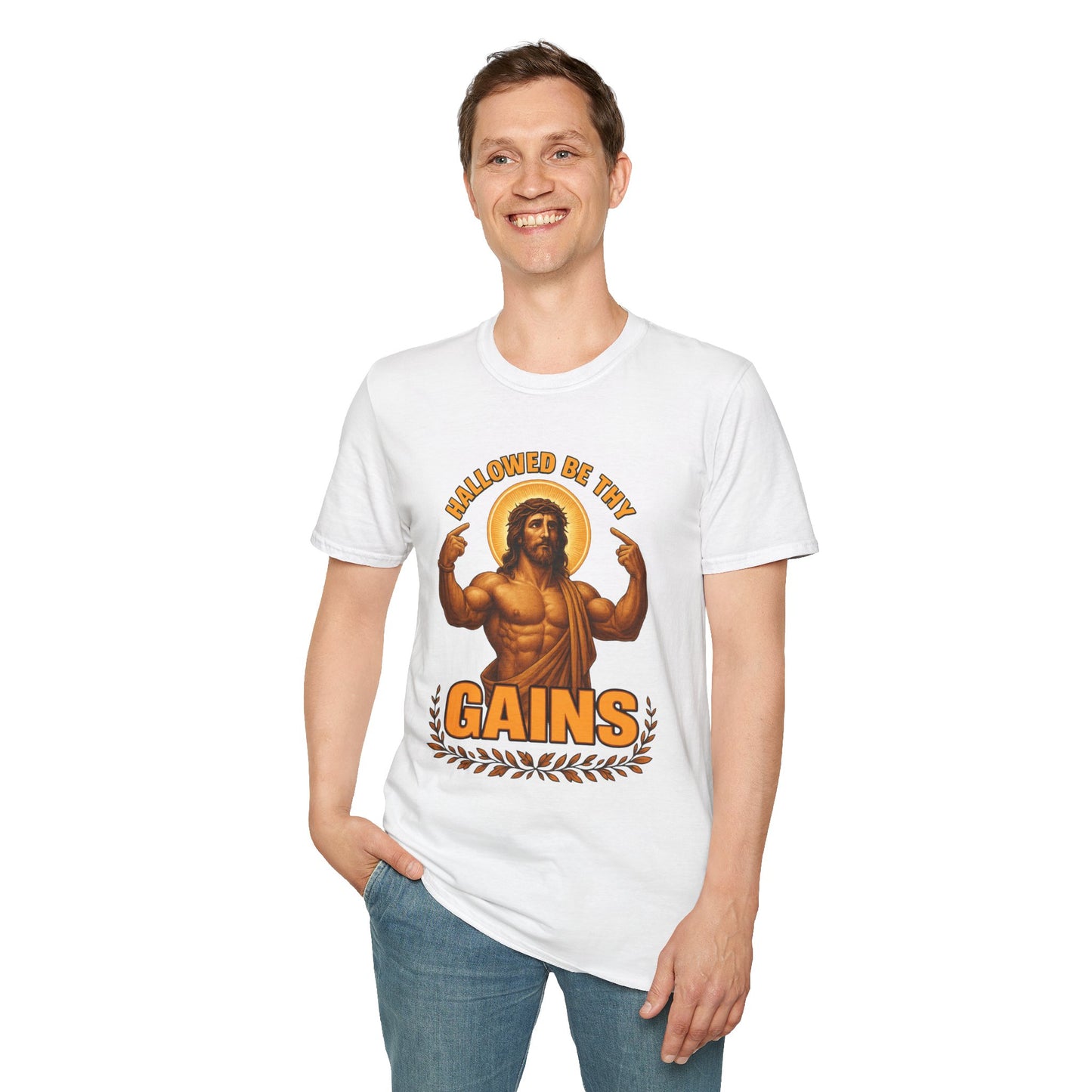 Jesus Gains Unisex T-Shirt, Funny Fitness Tee, Motivational Gym Shirt, Workout Apparel, Religious Gift, Christian Humor Clothing
