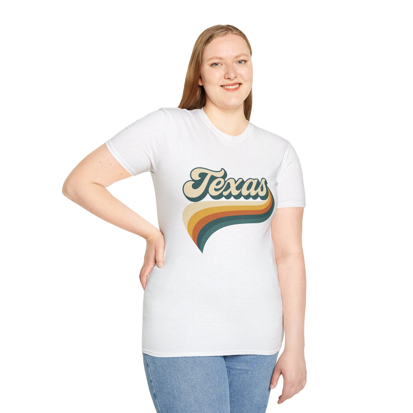 Retro Texas Shirt – Vintage Style Texas Wave Tee • Gildan Softstyle® Unisex Comfort • Gift for Texans • Groovy Southern State Pride Shirt