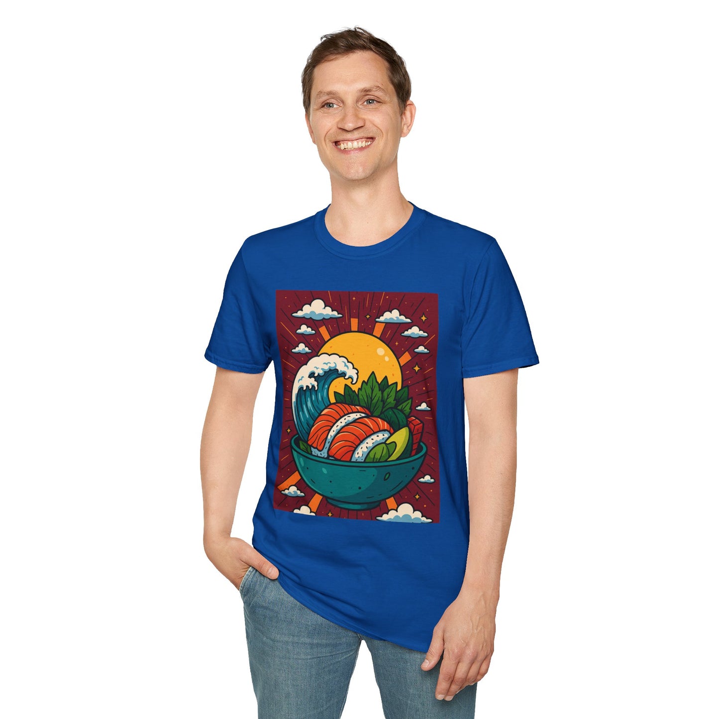 Sushi Wave T-Shirt – Retro Japanese Food Graphic Tee – Cool Sushi Shirt Gift for Foodies, Anime Fans, Ocean Lovers & Japanese Aesthetic Collectors