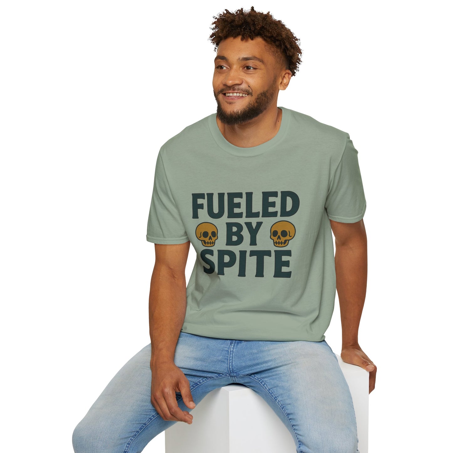 Fueled by Spite Unisex Softstyle T-Shirt, Funny Graphic Tee, Goth Aesthetic Shirt, Gifts for Spiteful Friends, Casual Wear