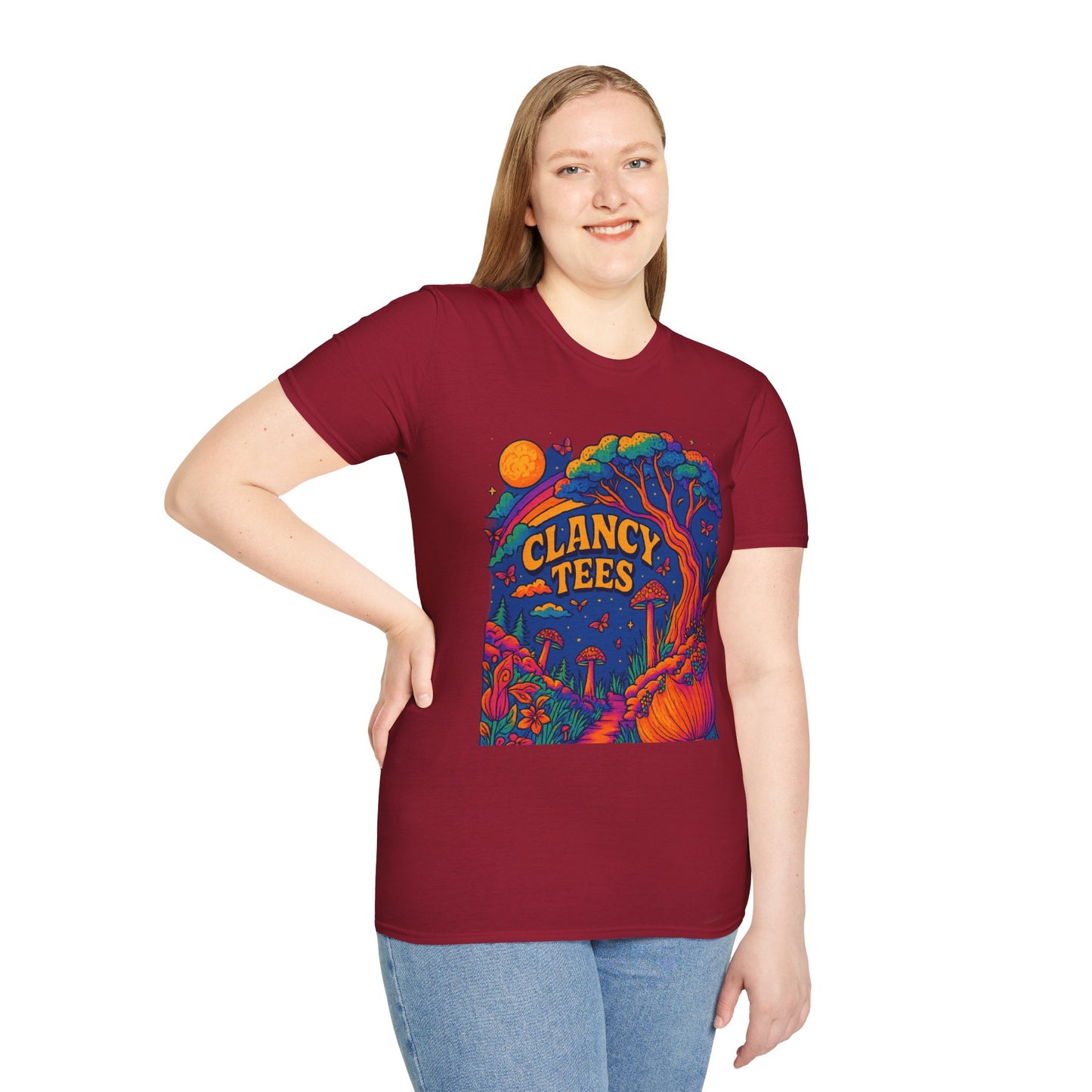 Colorful Nature-Themed Unisex Softstyle T-Shirt - Bohemian Vibe, Perfect for Festivals, Gift for Nature Lovers, Casual Wear, Clancy Tees