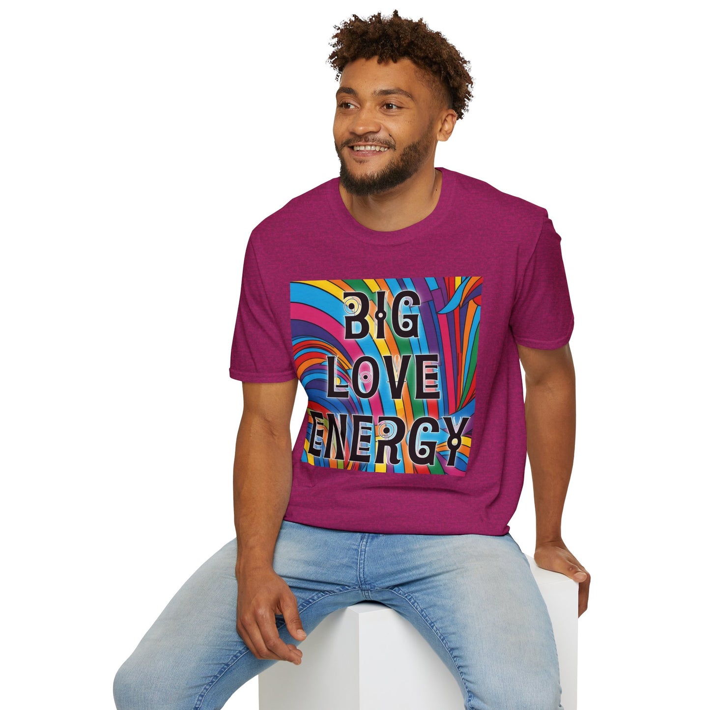 Big Love Energy Shirt – Colorful Retro Pride Rainbow Tee with Bold Positive Message – Gift for Optimists, LGBTQ Friends, and Love-First People