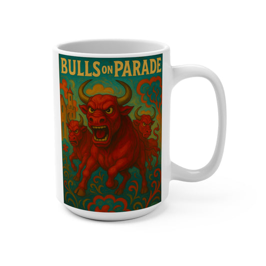 Bulls On Parade Mug – Fierce Red Bull Coffee Cup With Bold Retro Artwork, Heavy Metal Gift For Rock Fans