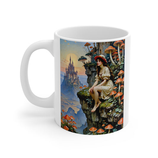 Fantasy Castle Coffee Mug 11oz Ceramic Cup Fairy Tale Drinkware Whimsical Artwork Enchanted Mushroom Forest Design For Morning Coffee And Hot Tea