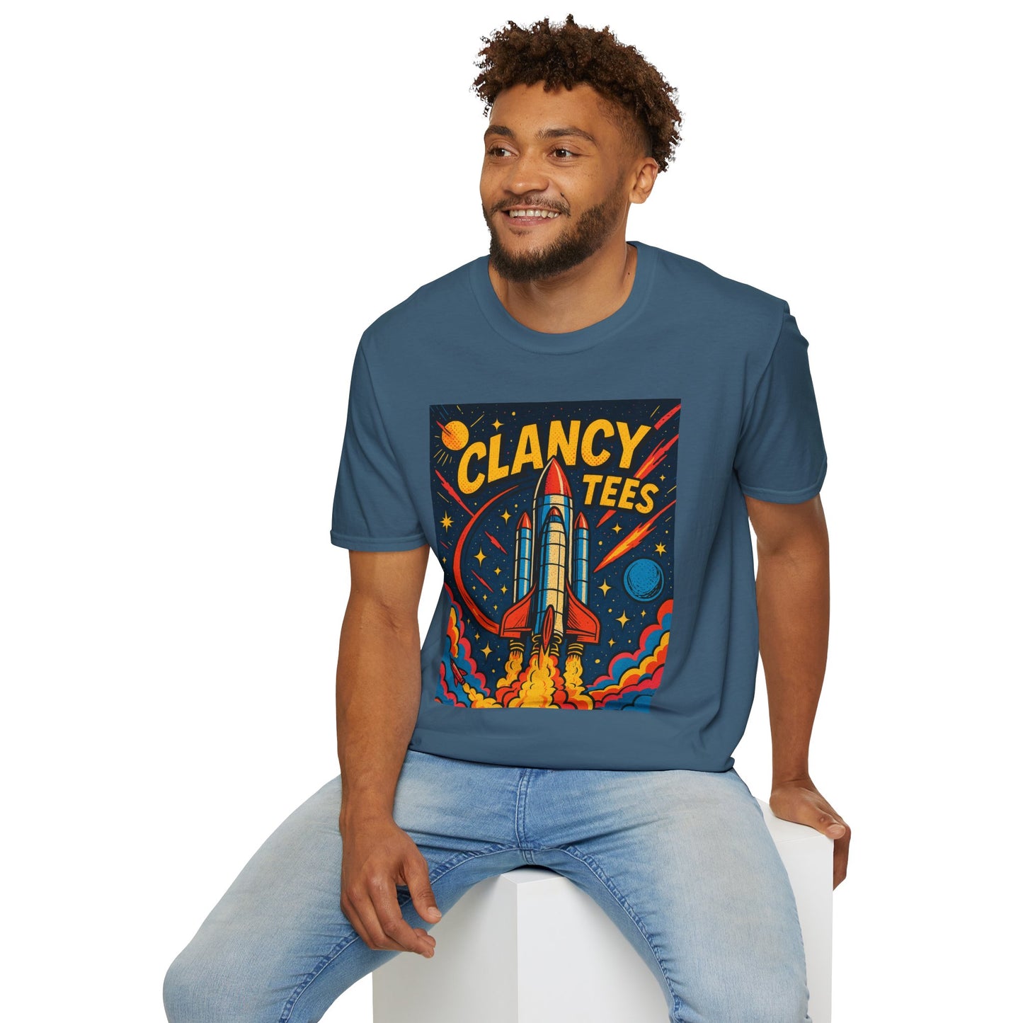 Retro Rocket Ship Shirt Outer Space Graphic Tee | Psychedelic Galaxy Print Top | Gift for Space Nerds and Dreamers | Astronaut Aesthetic Tee