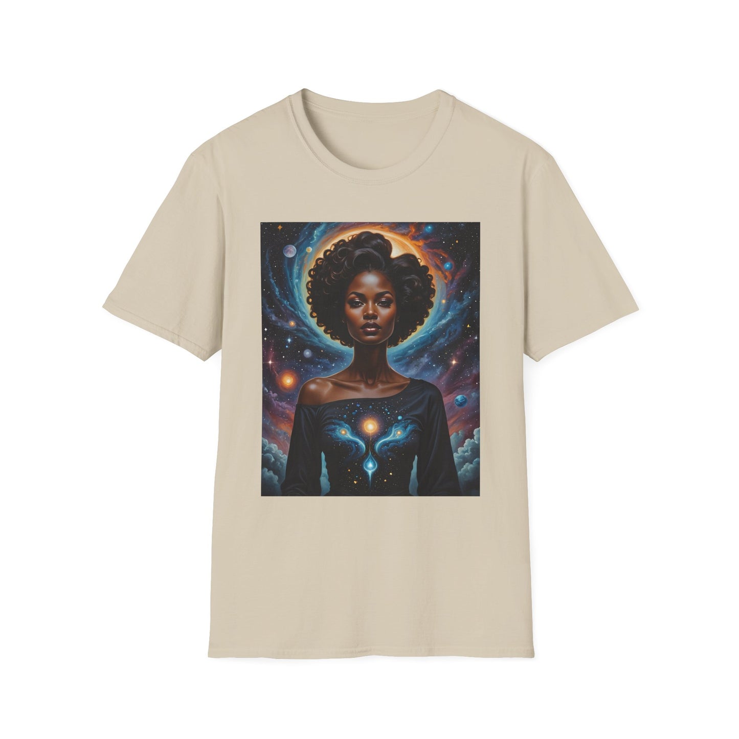Afrofuturist Cosmic Energy T-Shirt – Celestial Power Graphic Tee, Spiritual Galaxy Shirt, Gift for Astrology Fans, Vibrant Universe Artwork