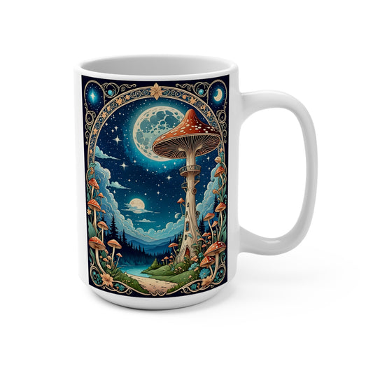 Psychedelic Mushroom Mug Trippy Fantasy Artwork Ceramic Coffee Cup Gift for Nature Lovers