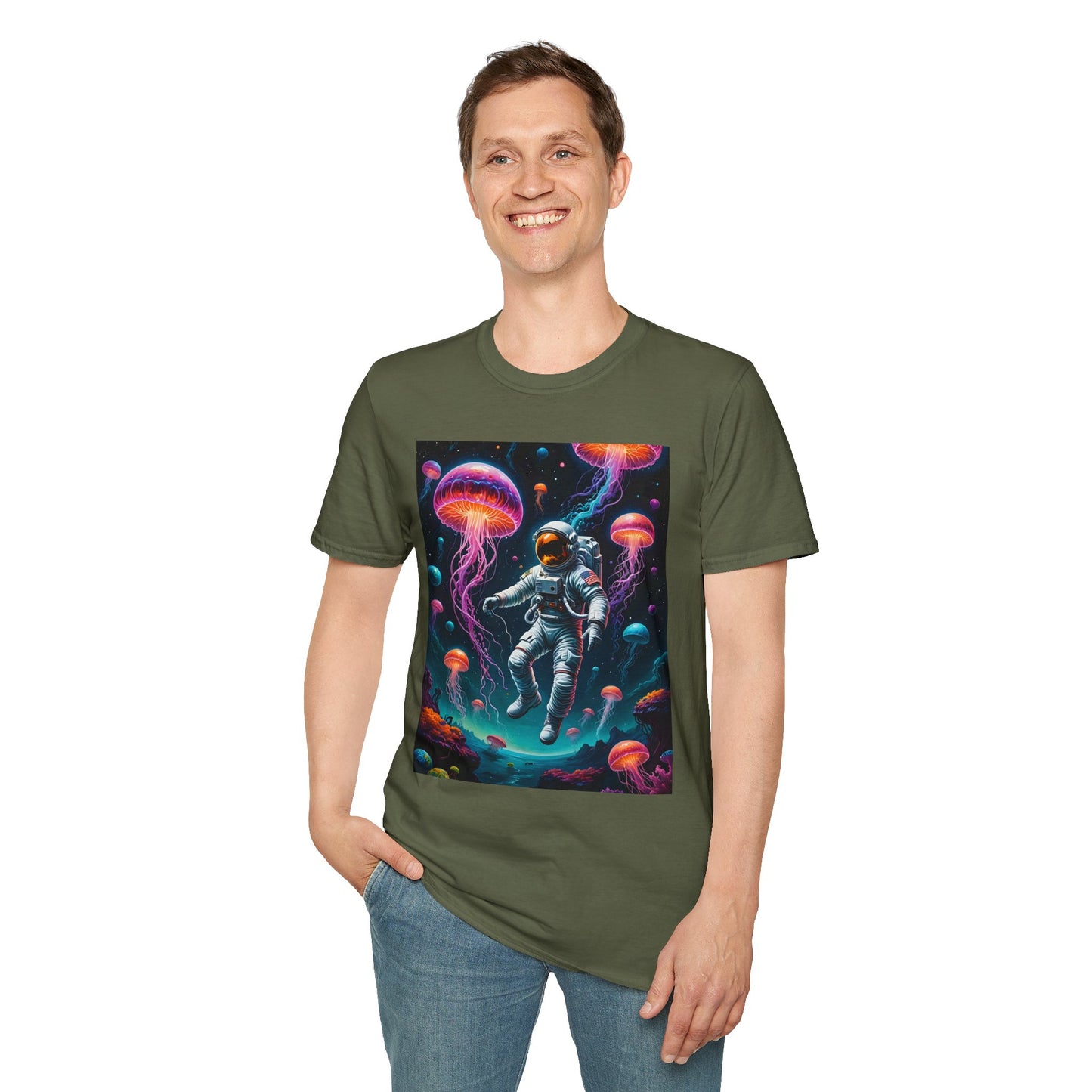 Cosmic Jellyfish T-Shirt, Astronaut Tee, Space Lover's Apparel, Unique Gift, Unisex Softstyle Shirt
