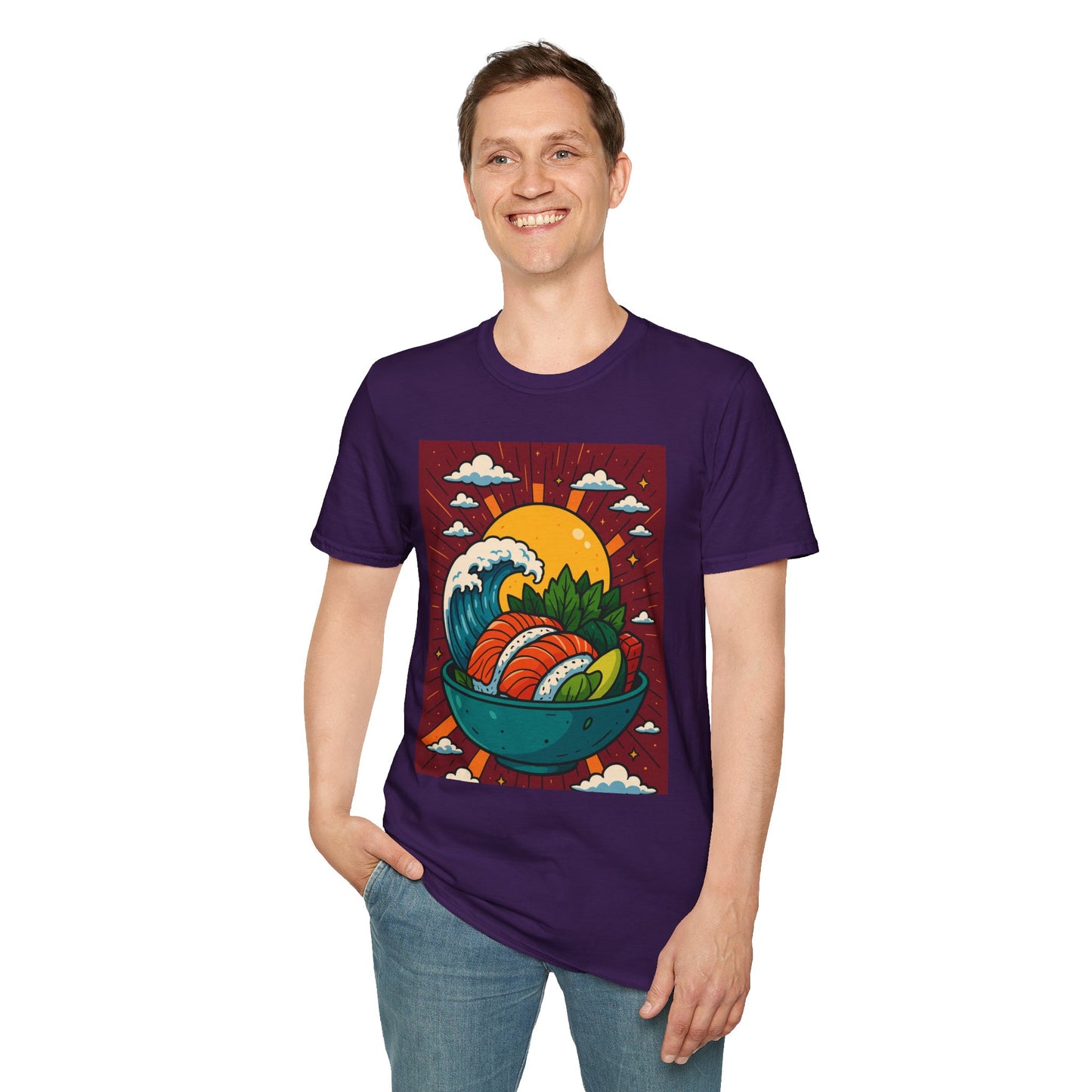 Sushi Wave T-Shirt – Retro Japanese Food Graphic Tee – Cool Sushi Shirt Gift for Foodies, Anime Fans, Ocean Lovers & Japanese Aesthetic Collectors